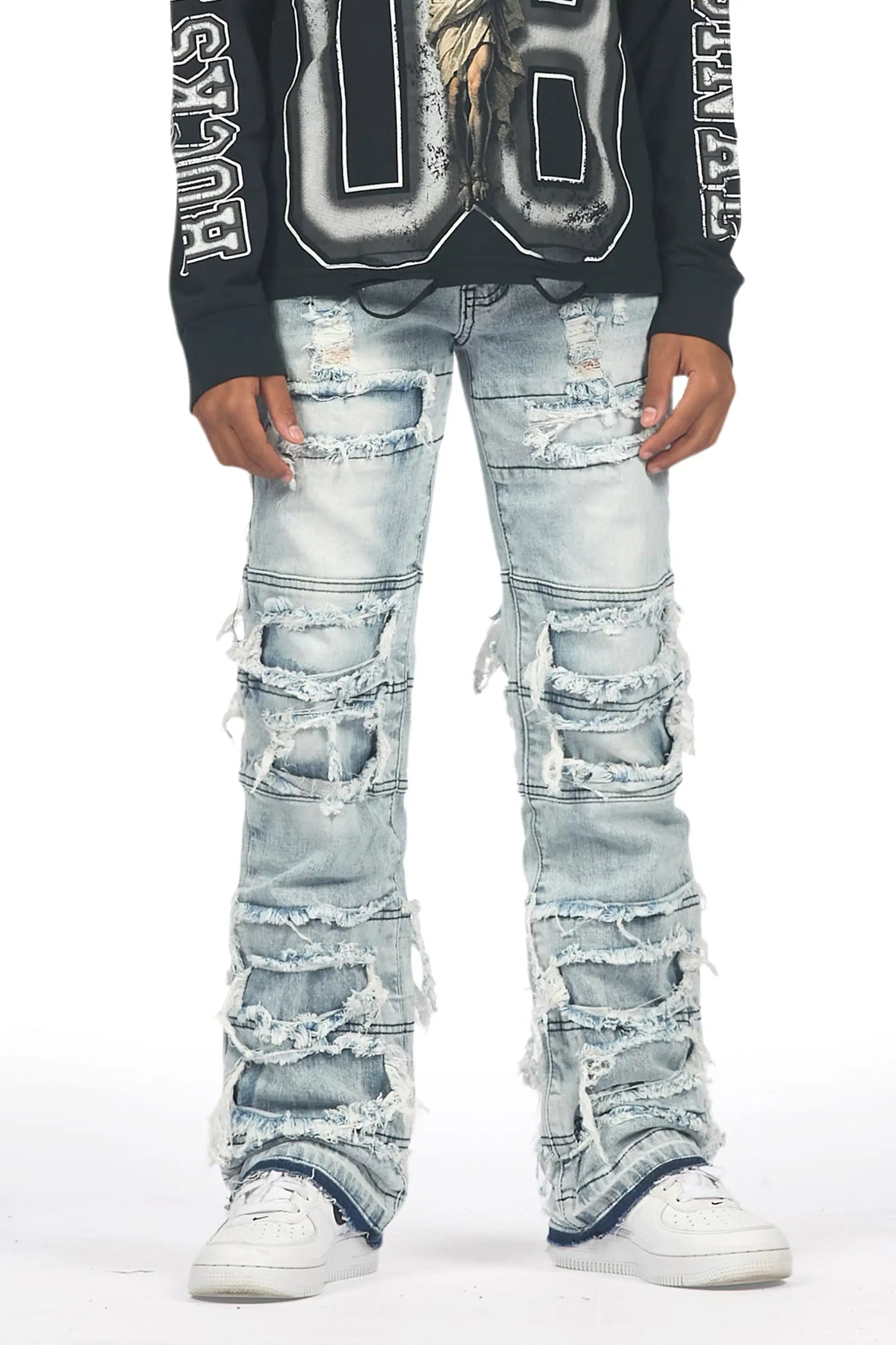 Boys Vasco Blue Stacked Flare Jean