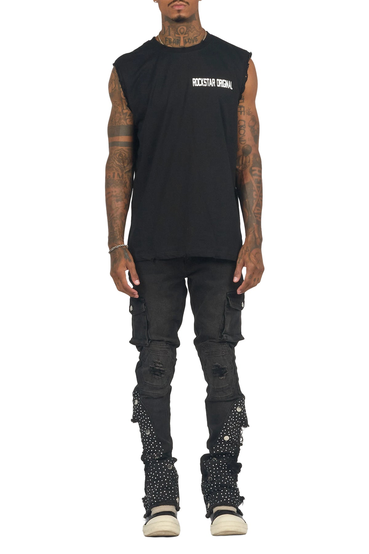Delevan Black Rhinestone Stacked Fit Jean