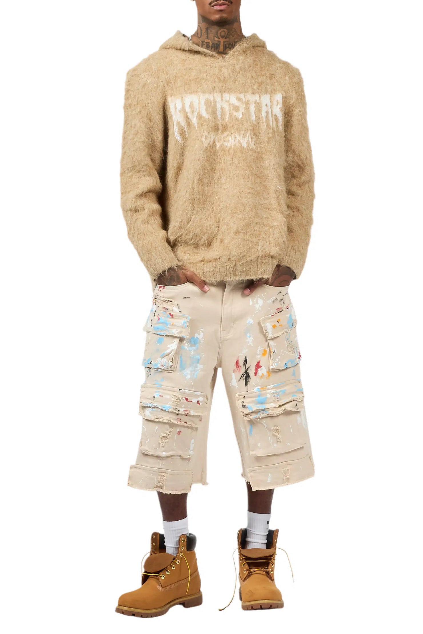 Orien Beige Painter Denim Short