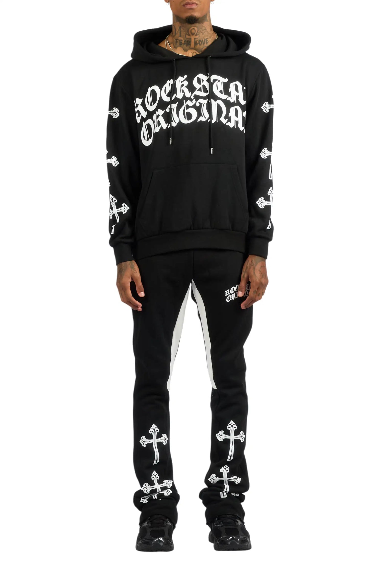 Michael Black/White Hoodie/Stacked Flare Track Set