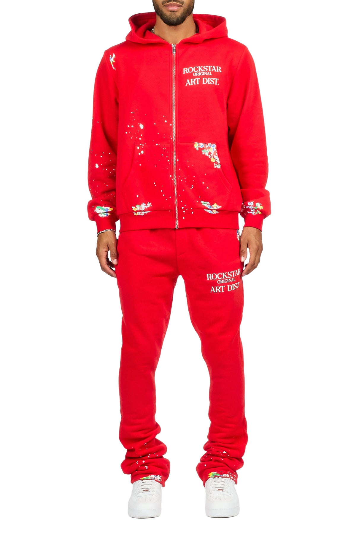 Art Dist Red Zip Up Hoodie/Stacked Track Set