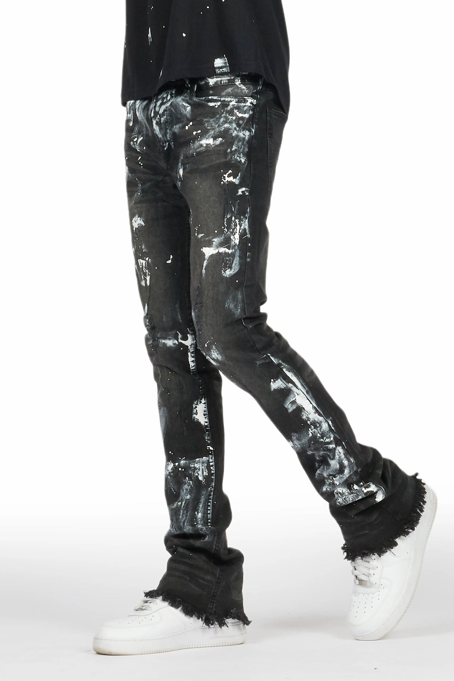 Cale Black Painter Stacked Flare Jean