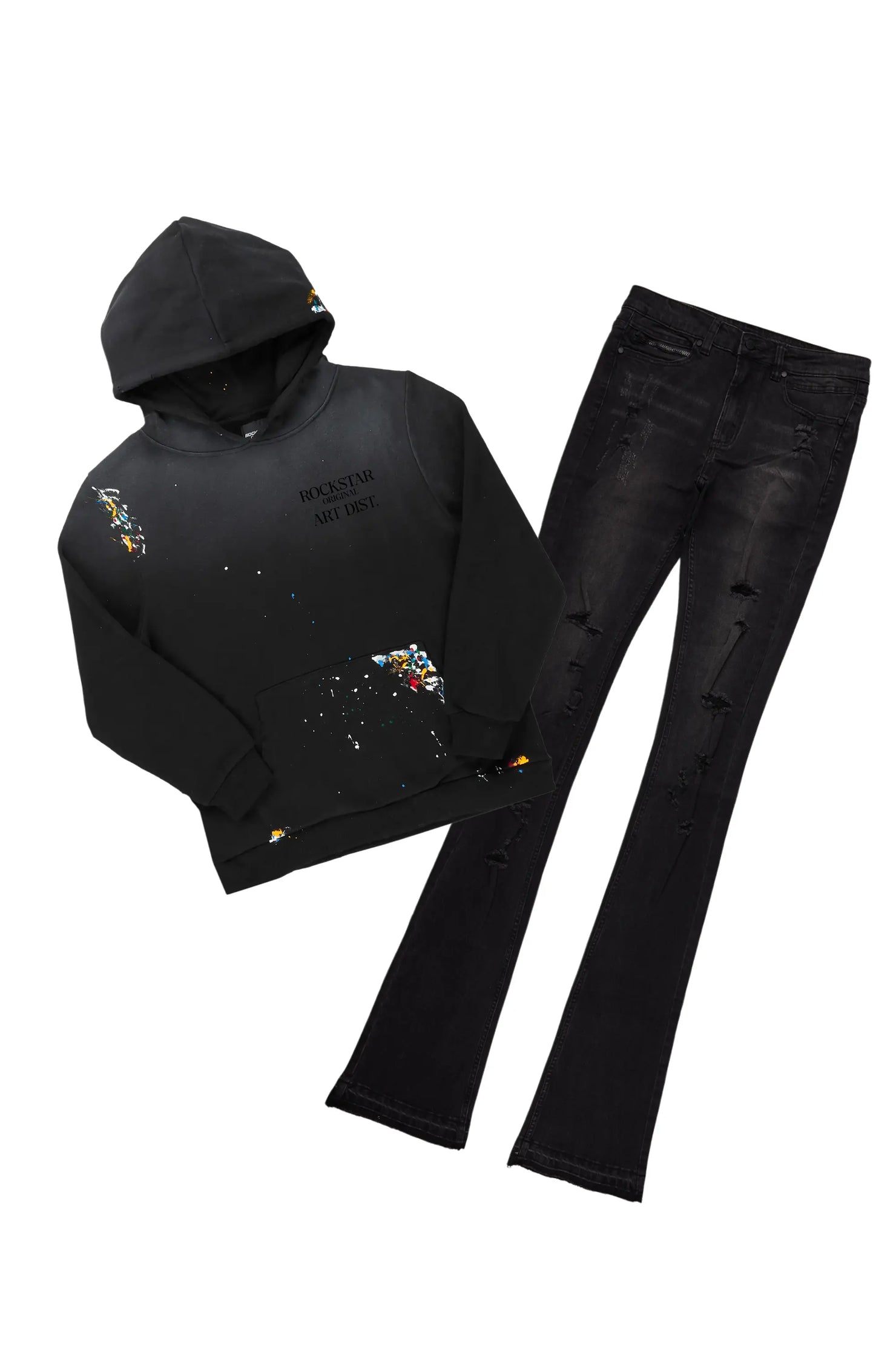 Palmer Black Hoodie/Stacked Flare Jean Bundle