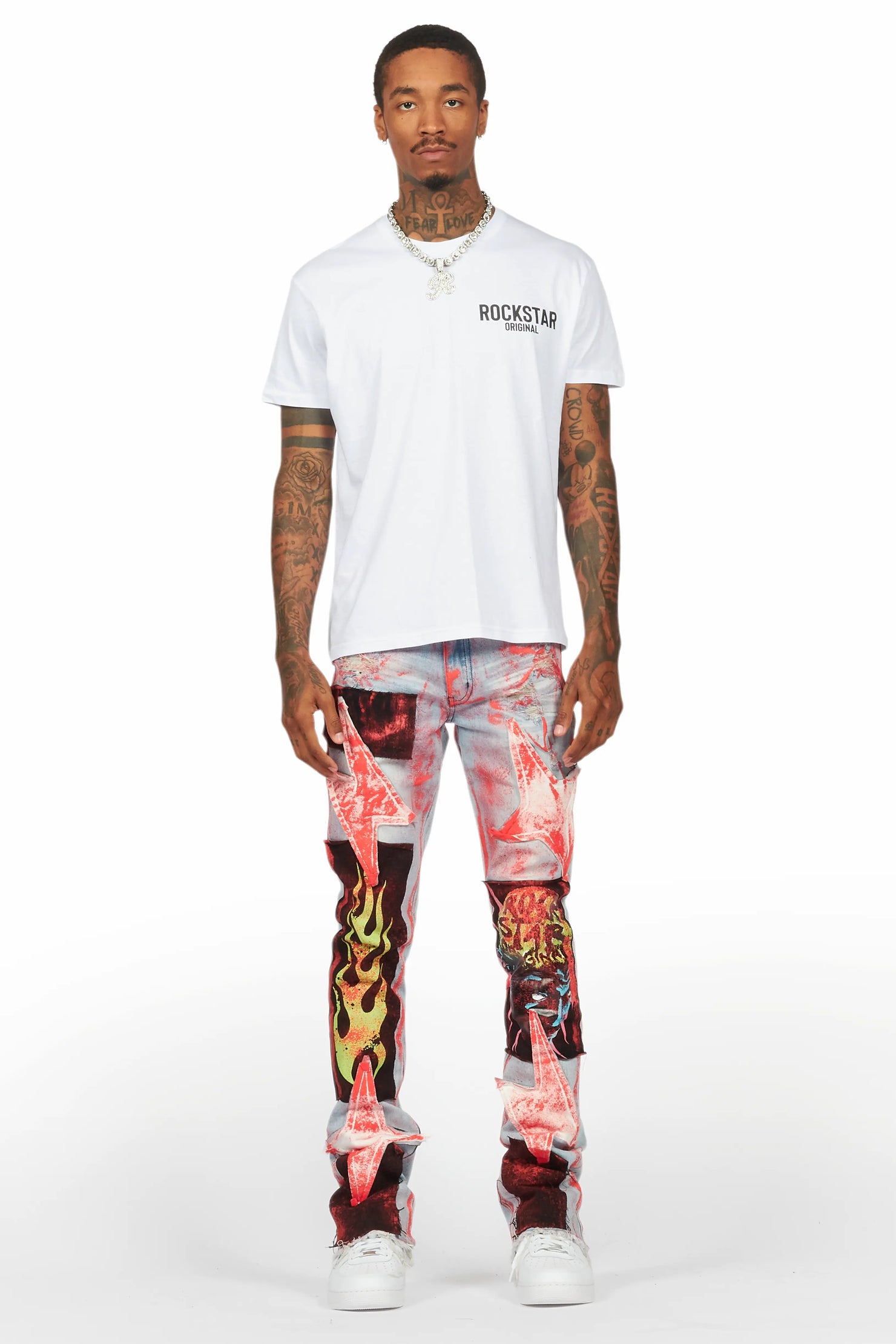 Edge Blue/Red Roller Paint Stacked Flare Jean