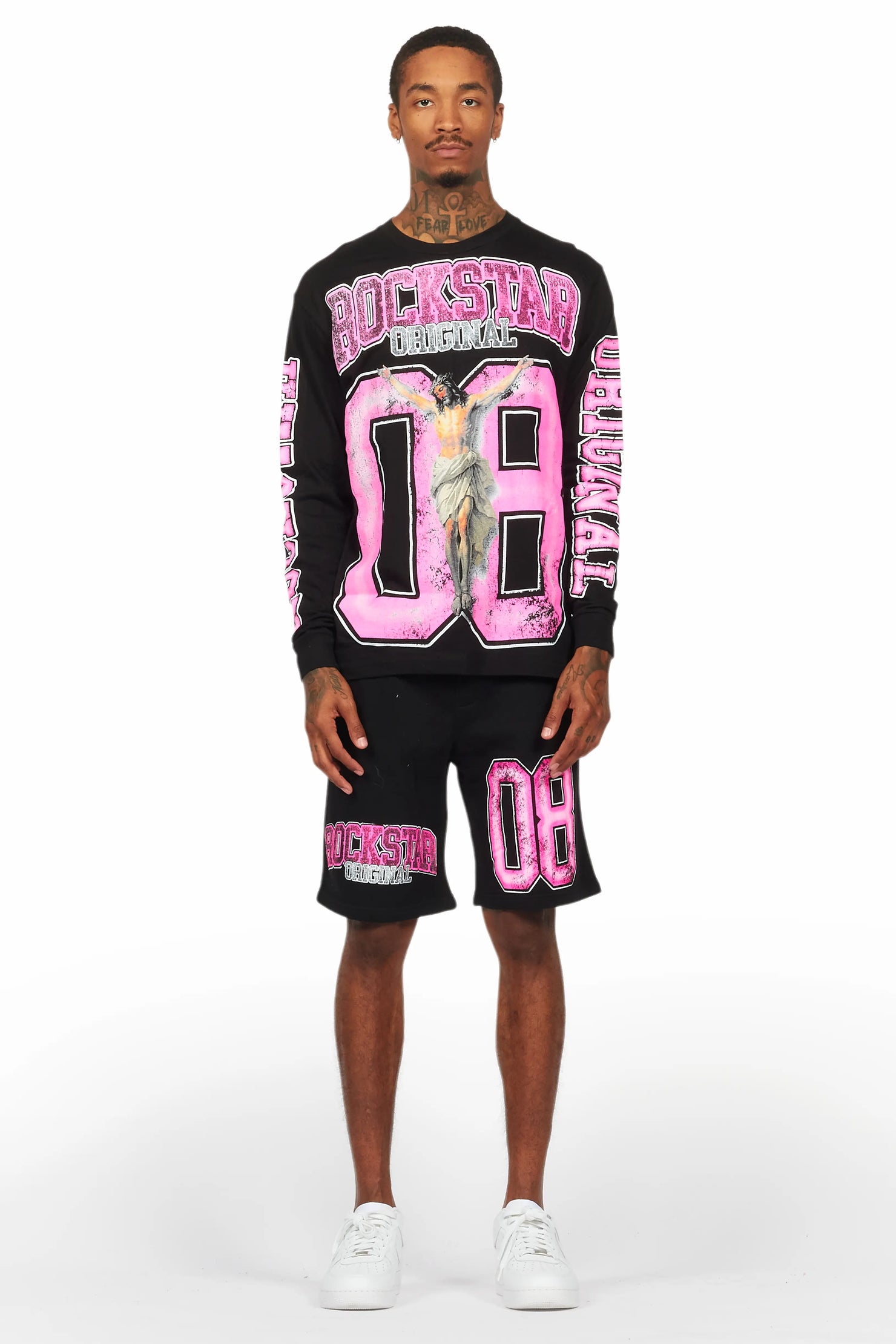Fields Black/Pink Long Sleeve T-Shirt Short Set