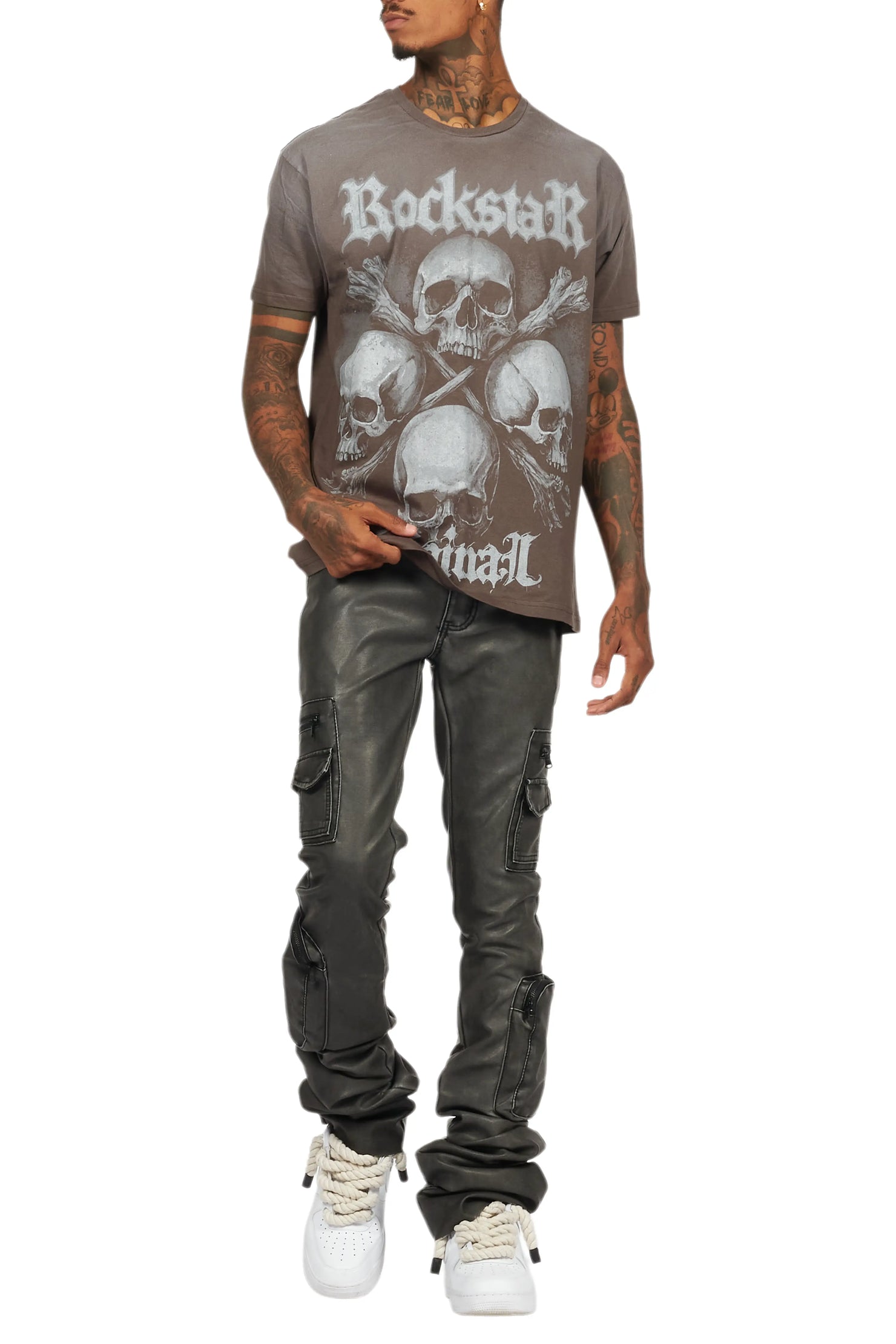 Skulls Charcoal Graphic Oversized T-Shirt