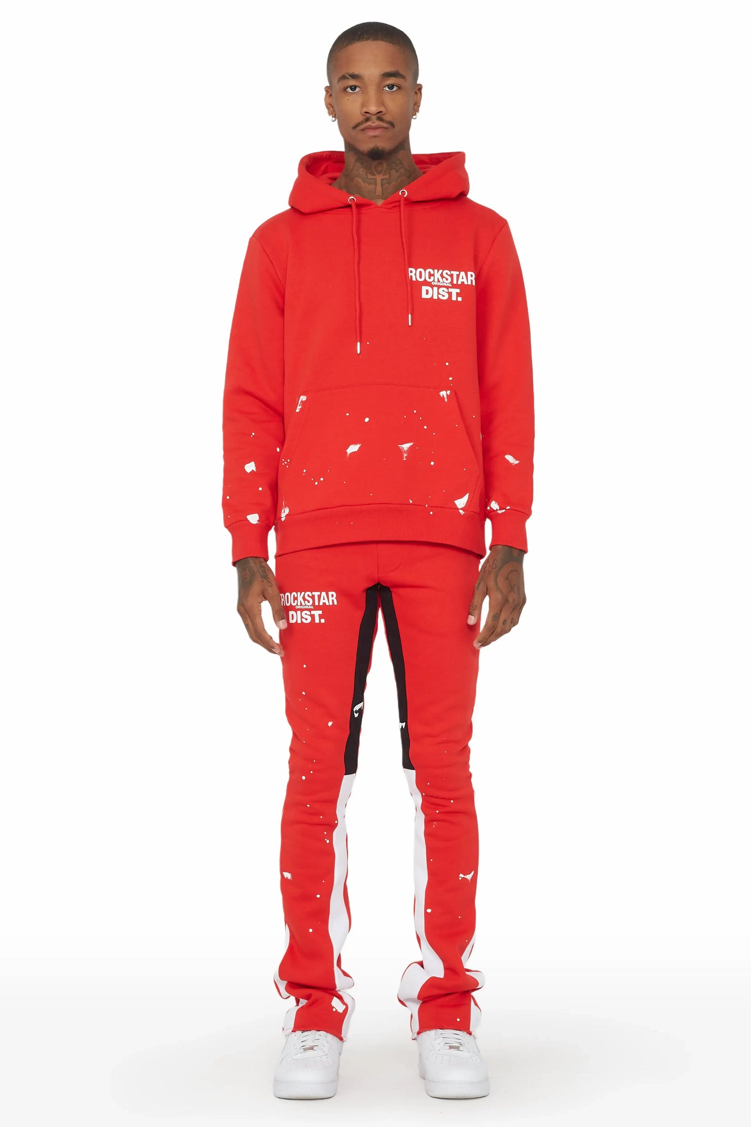 Raffer Red Hoodie/Stacked Flare Pant Set