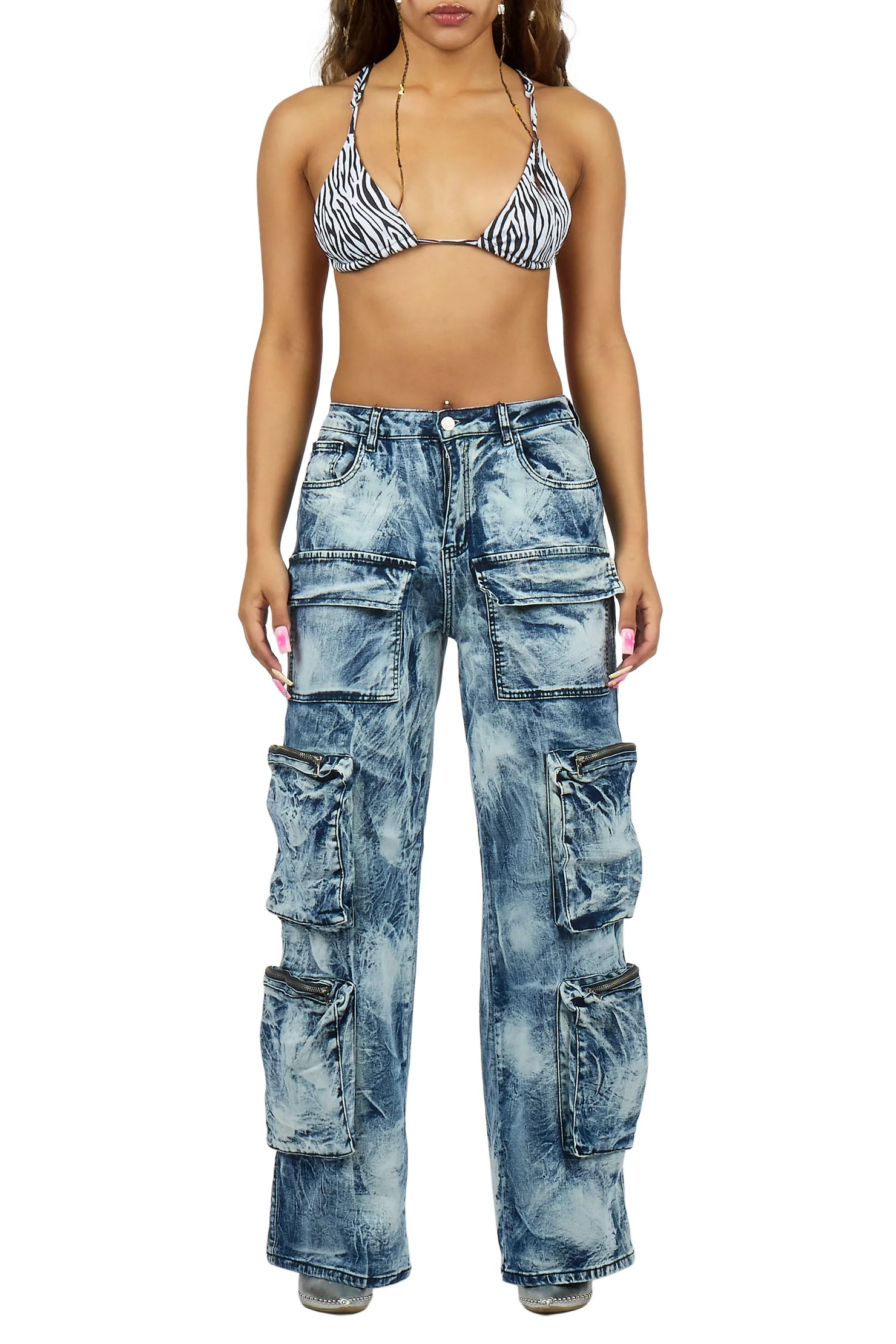 Malaika Blue Cargo Stacked Jean