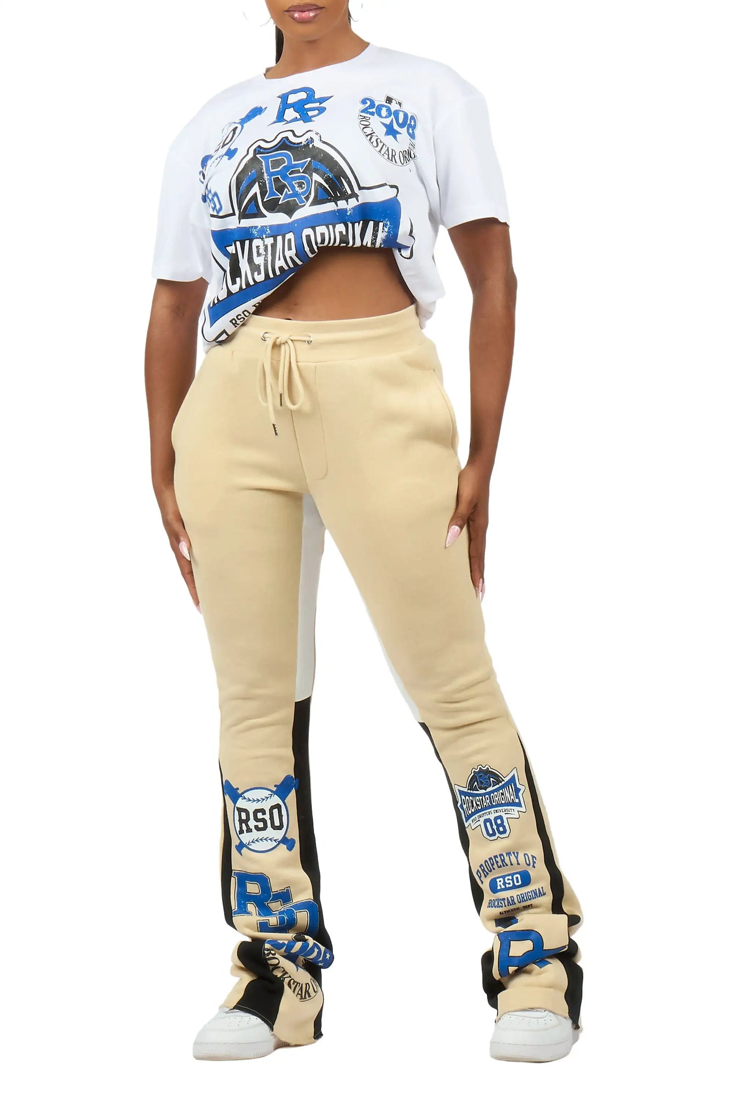 Marvixa White/Beige T-Shirt Stacked Track Set