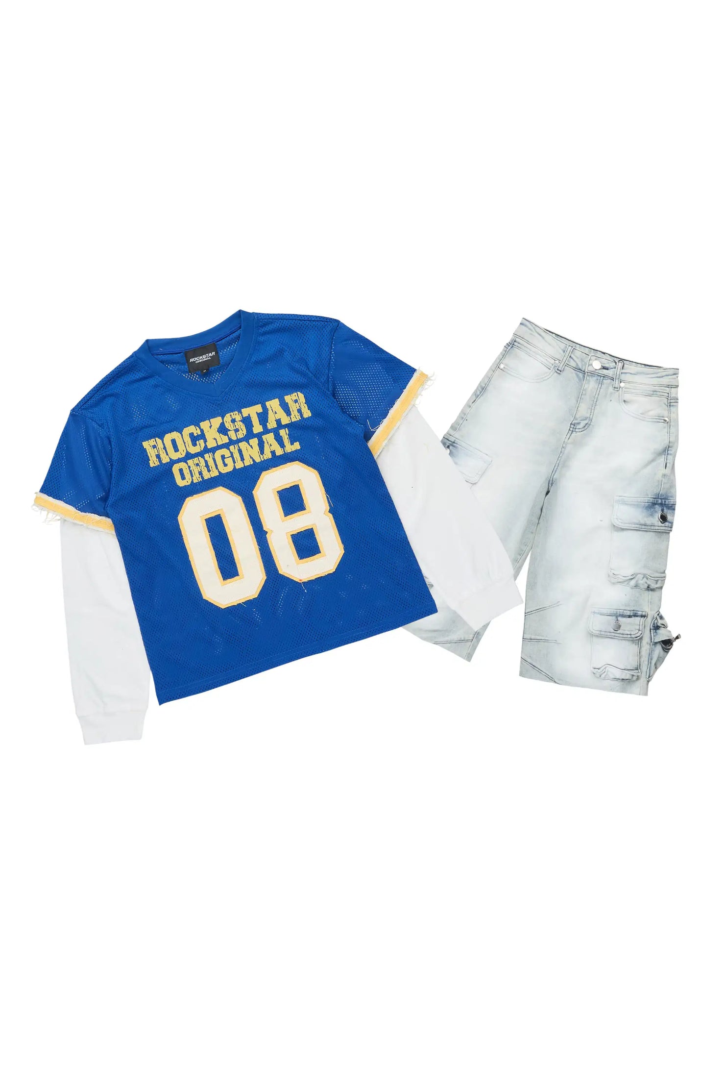 Boys Deston Royal Blue/Blue Double Layer T-Shirt/Denim Jort Set