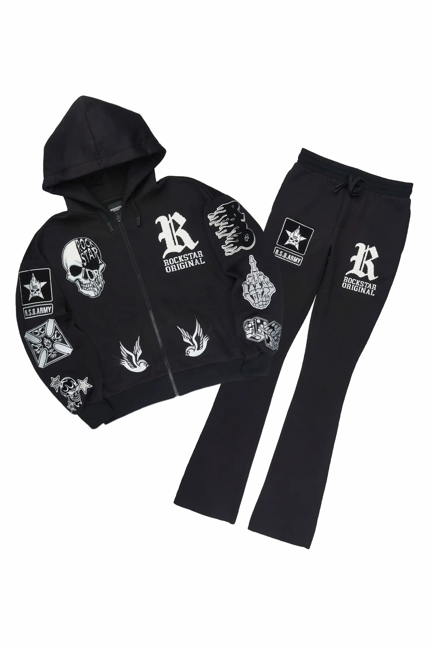 Vidar Black Zip Up Hoodie Stacked Track Set