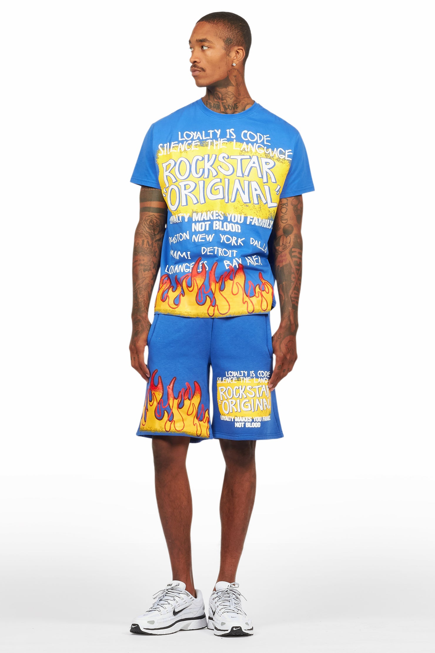 Beno Royal Blue Graphic T-Shirt Short Set