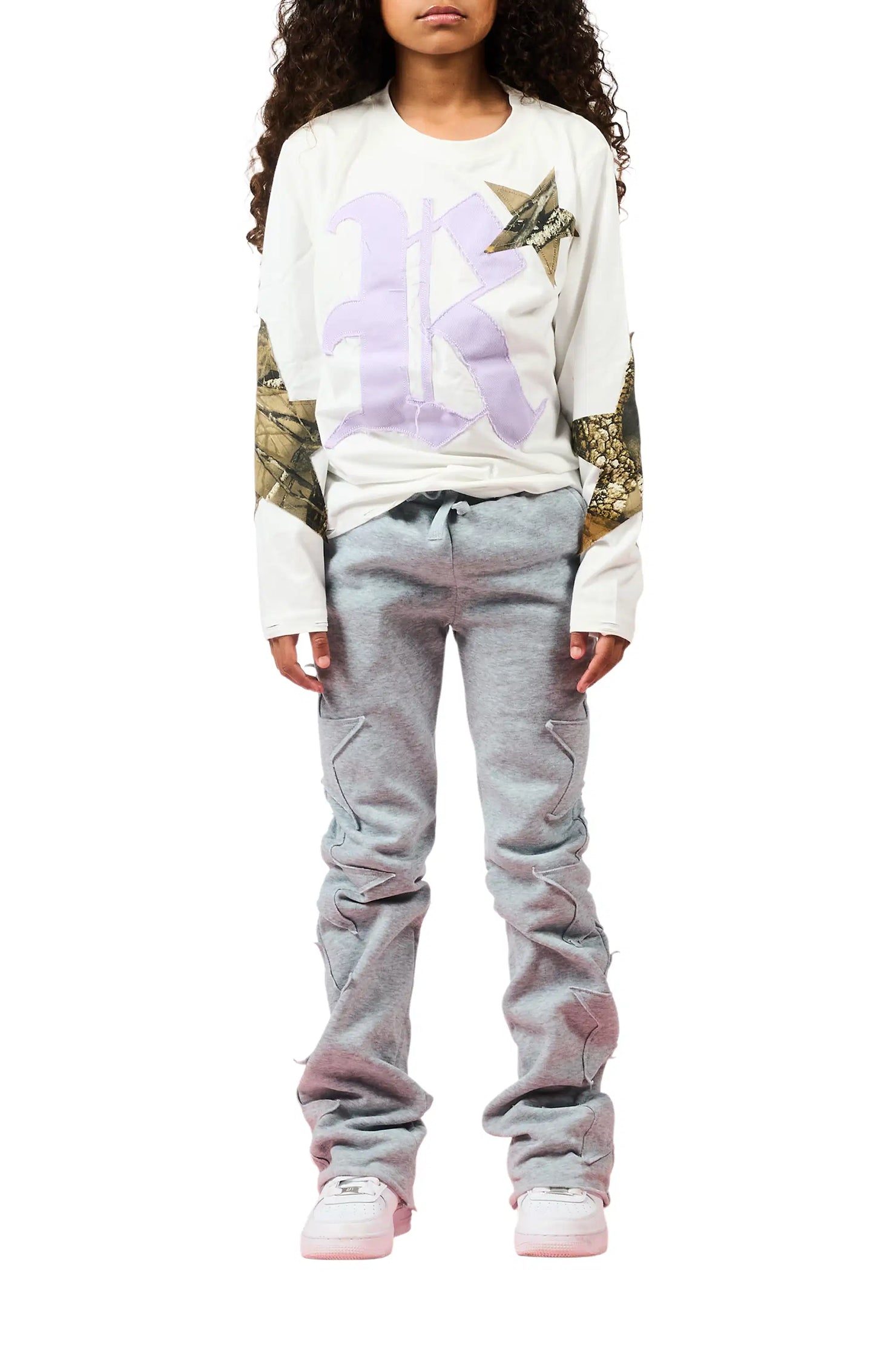 Girls Sinayah Grey Stacked Track Pant