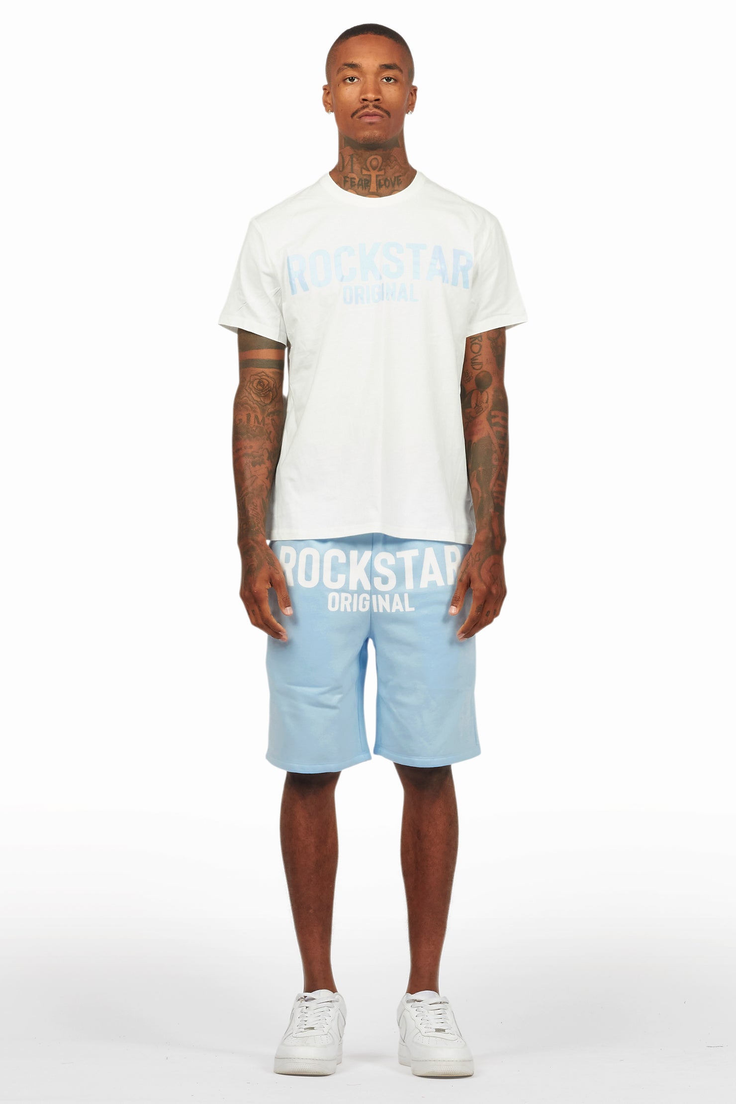 Sana White/Blue Short Set