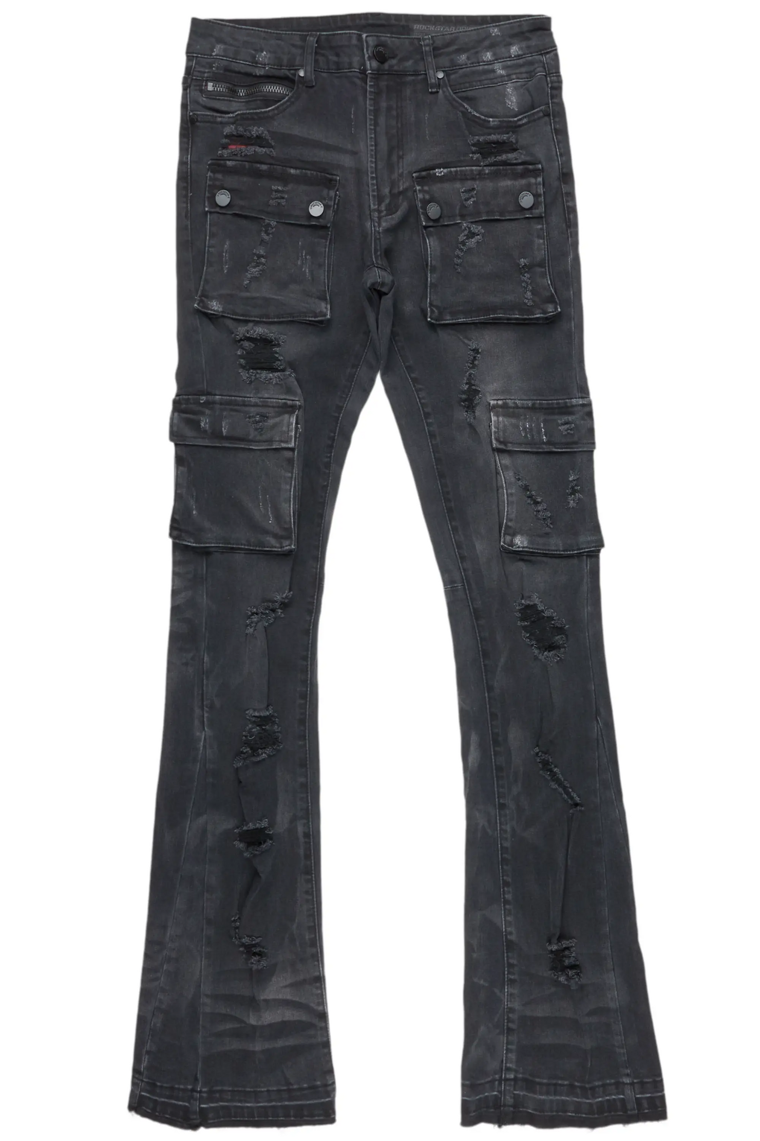 Adriel Grey Wash Cargo Stacked Flare Jean