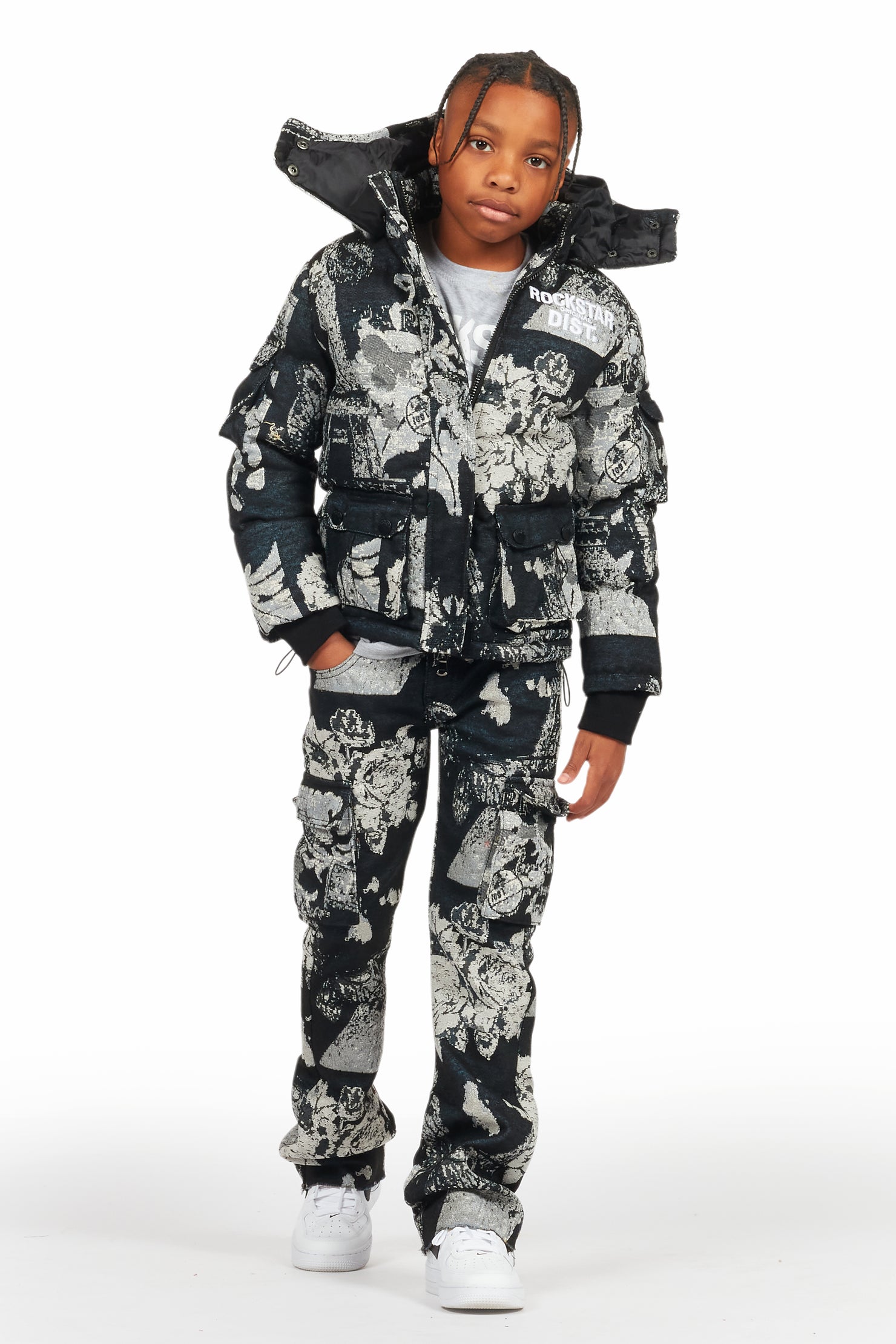 Boys Lamont Black Tapestry Stacked Flare Jean