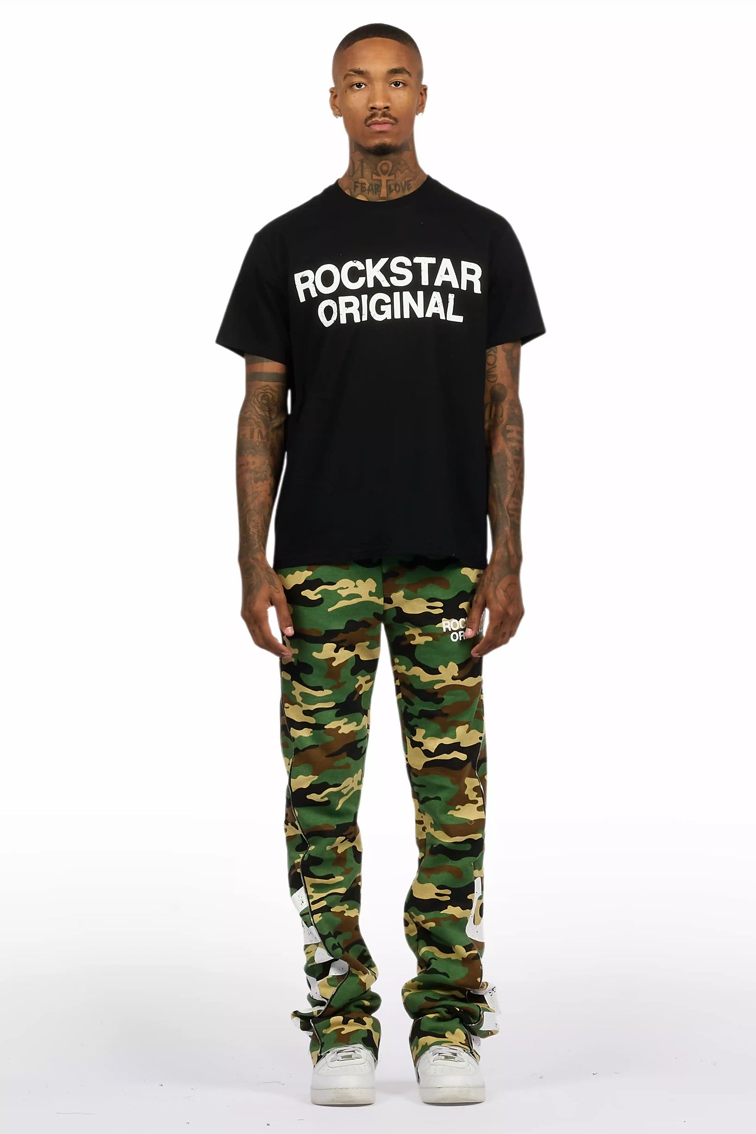 Deniska Camo T-Shirt/Baggy Stacked Flare Track Set