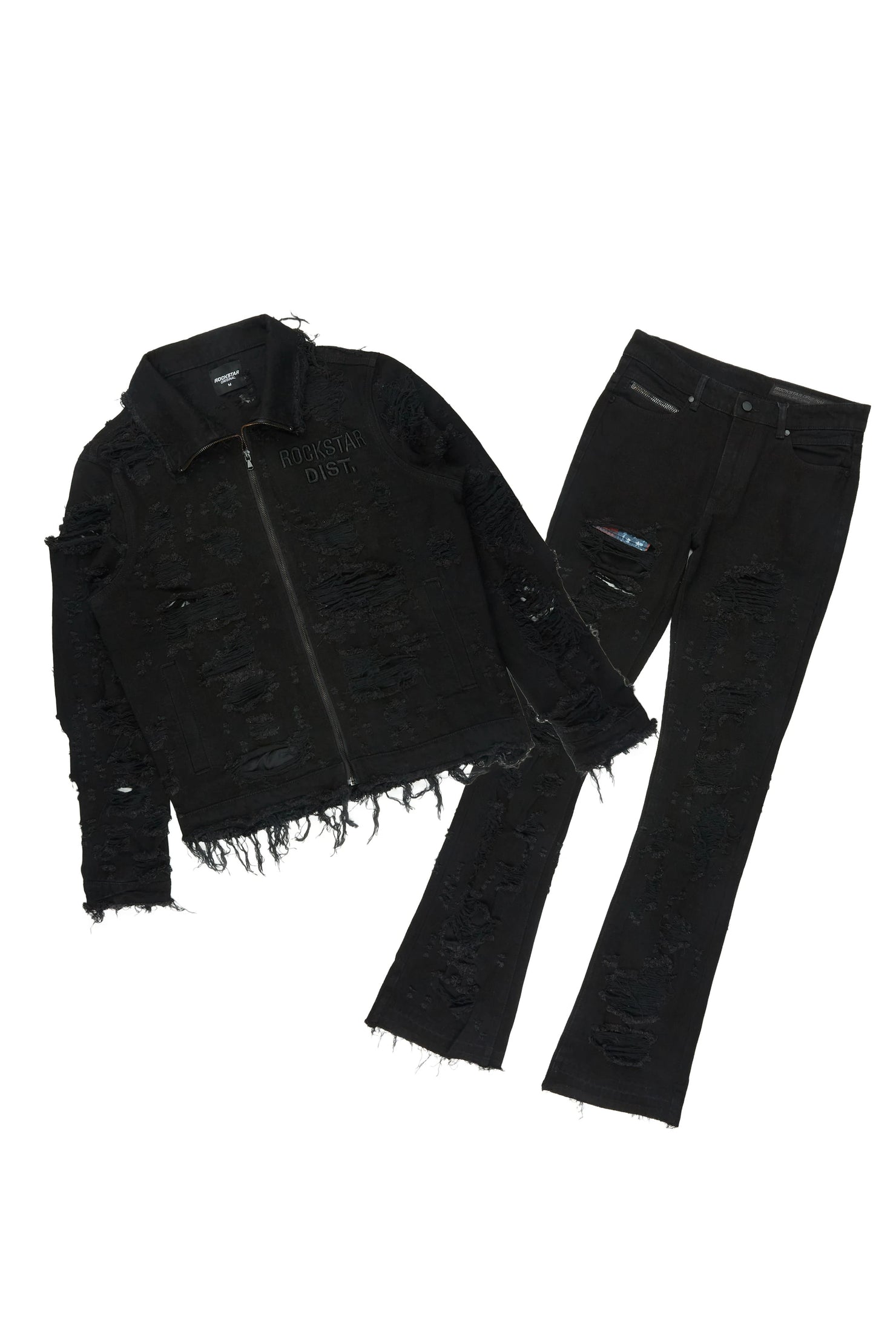 Faro Black Denim Jacket/Stacked Flare Jean Set