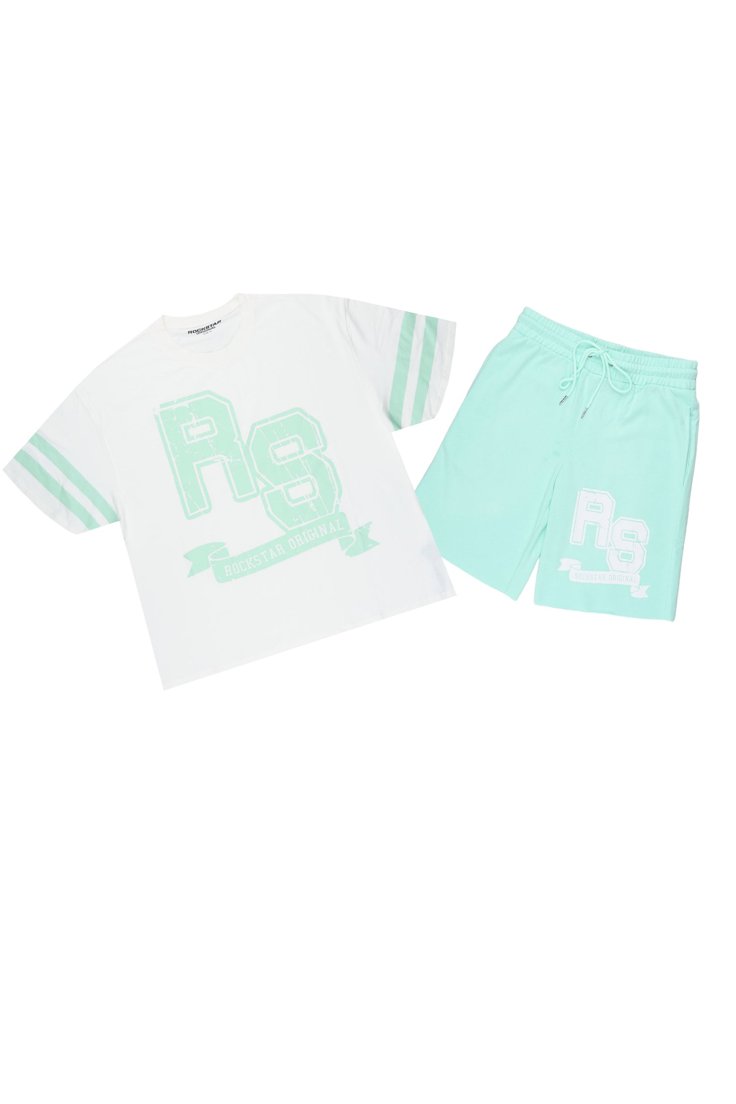 Alik White/Mint Crop Boxy Tee Short Set