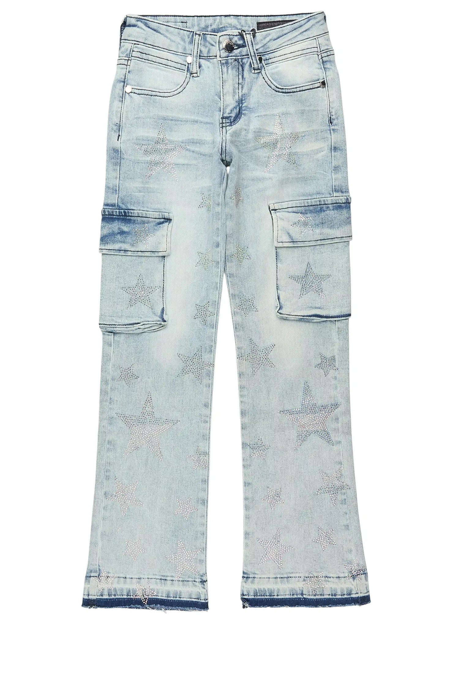 Girls Kendrica Light Wash Rhinestone Stacked Jean