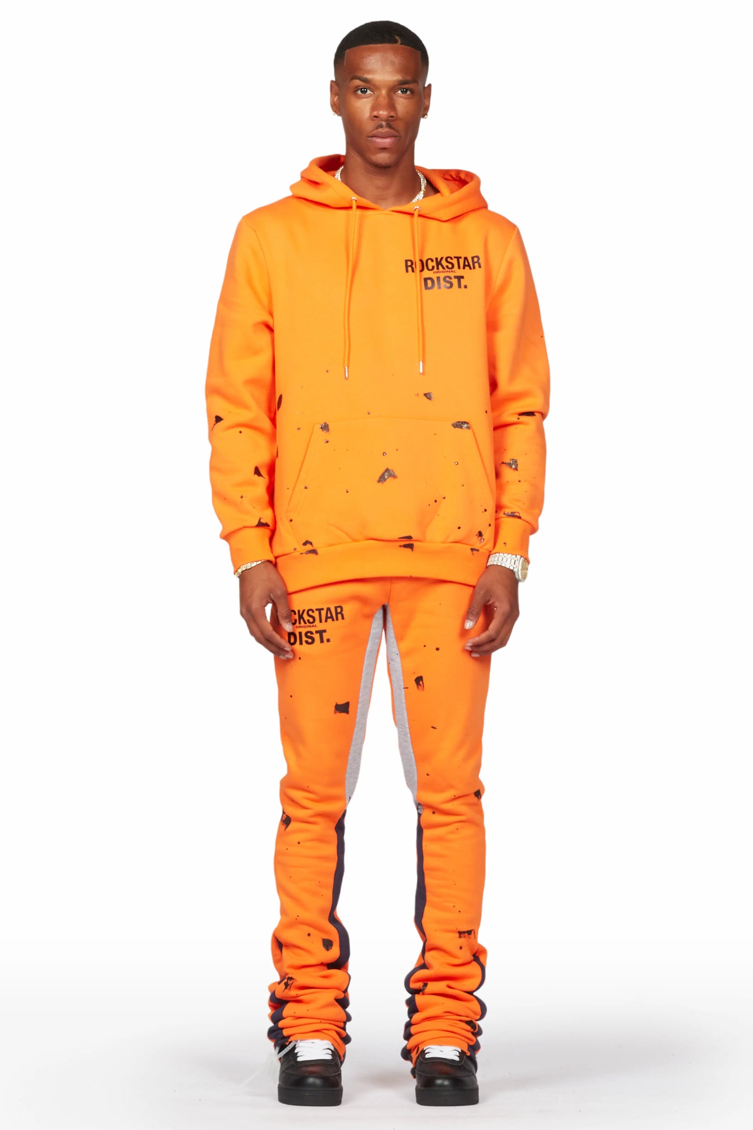 Raffer Orange Hoodie/Super Stacked Flare Pant Set