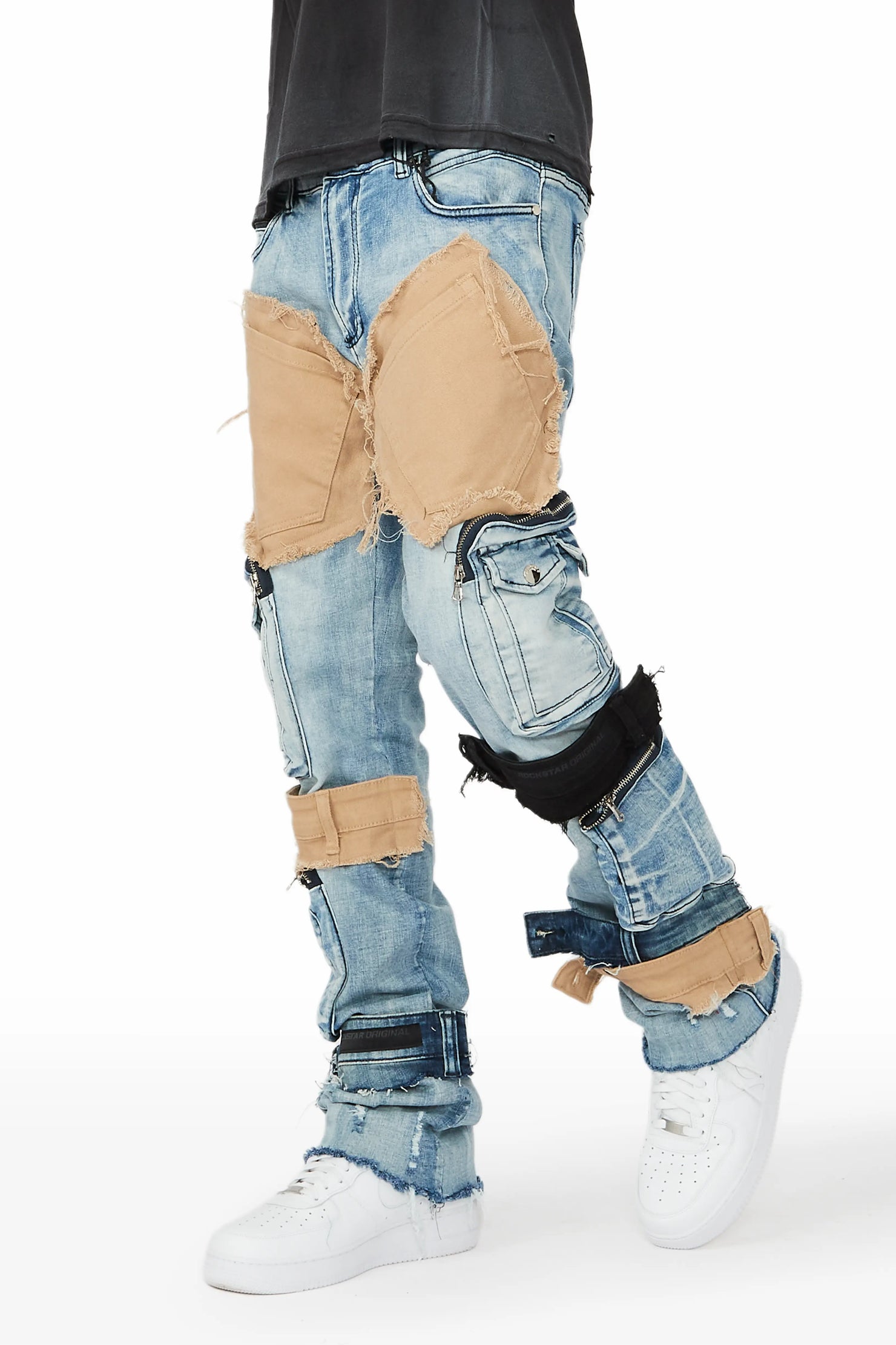 Orion Blue Patchwork Stacked Flare Jean