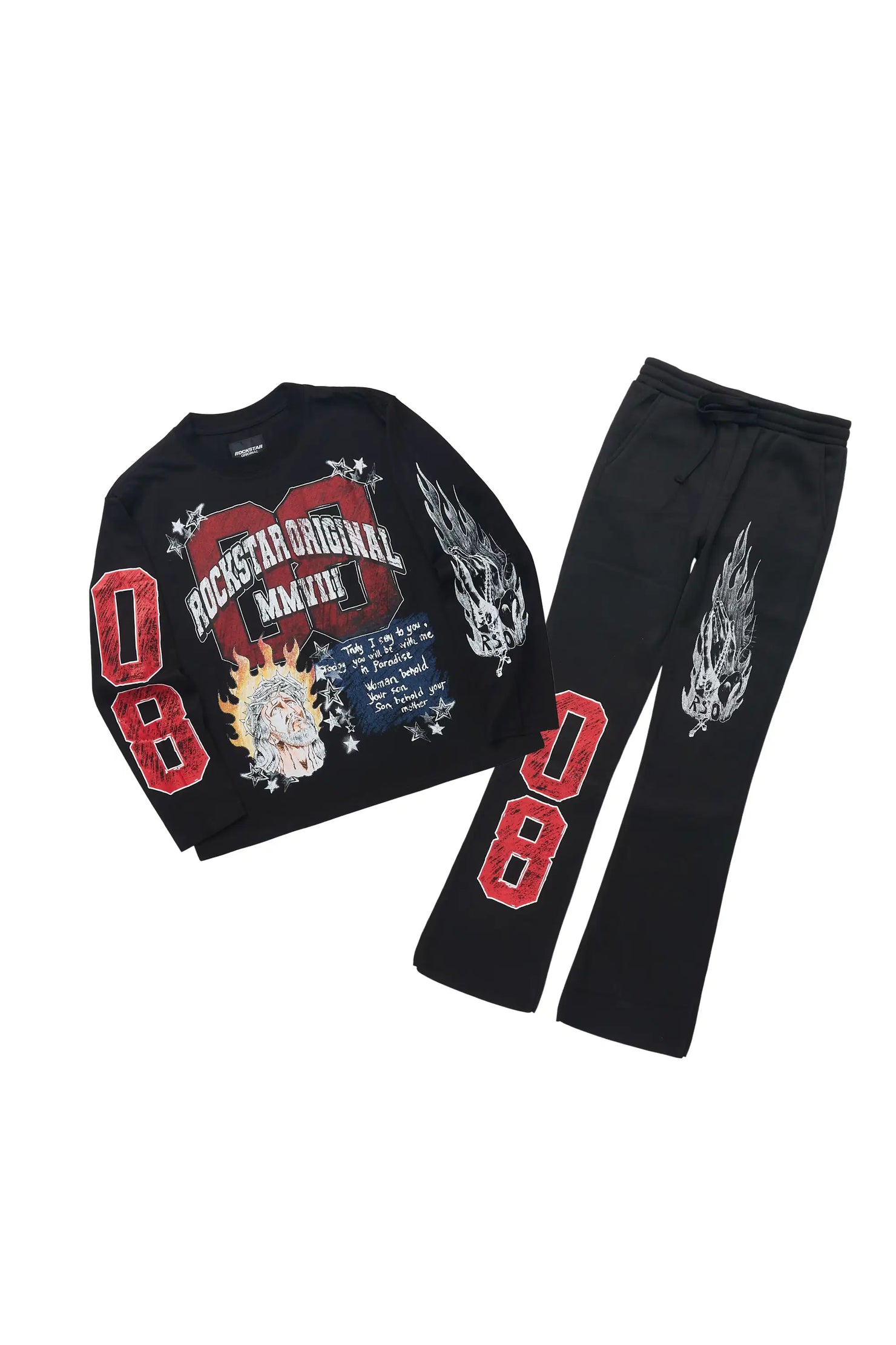 Boys Jesus Crayon Black Long Sleeve Graphic T-Shirt Track Set