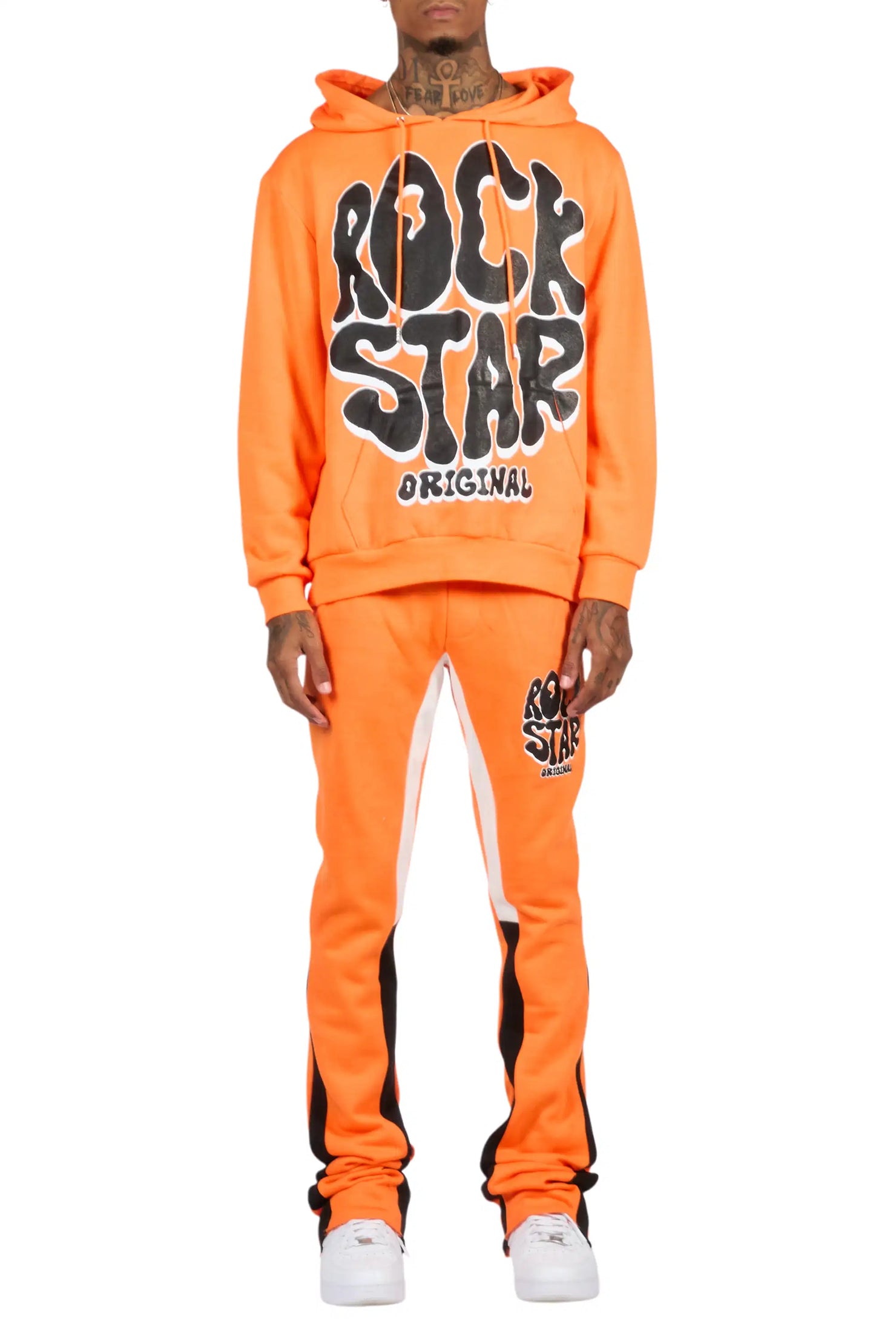 Warblen Orange/Black Hoodie/Stacked Track Pant Set