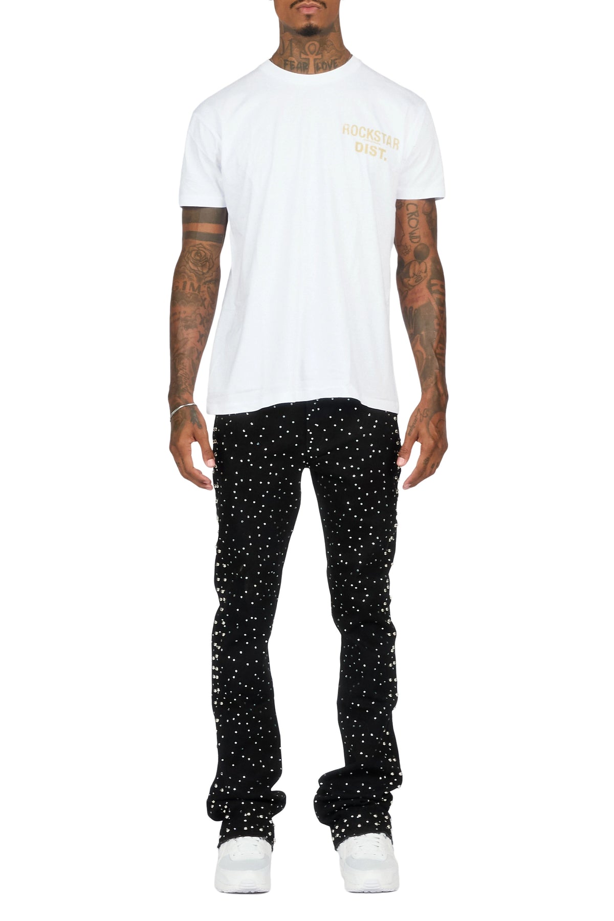 Miller Jet Black Rhinestone Studded Stacked Flare Jean