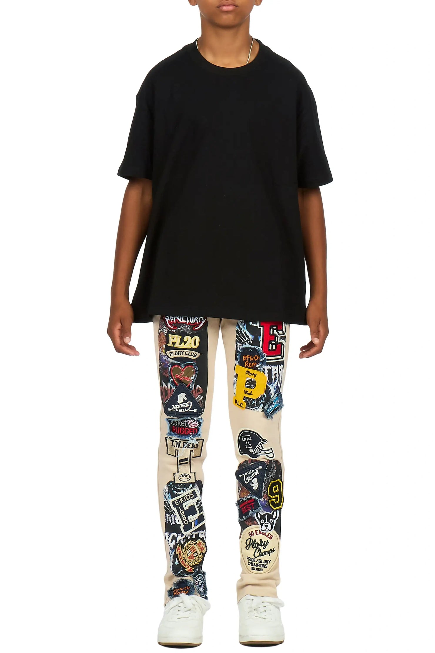 Boys Espen Beige Slim Patchwork Jean