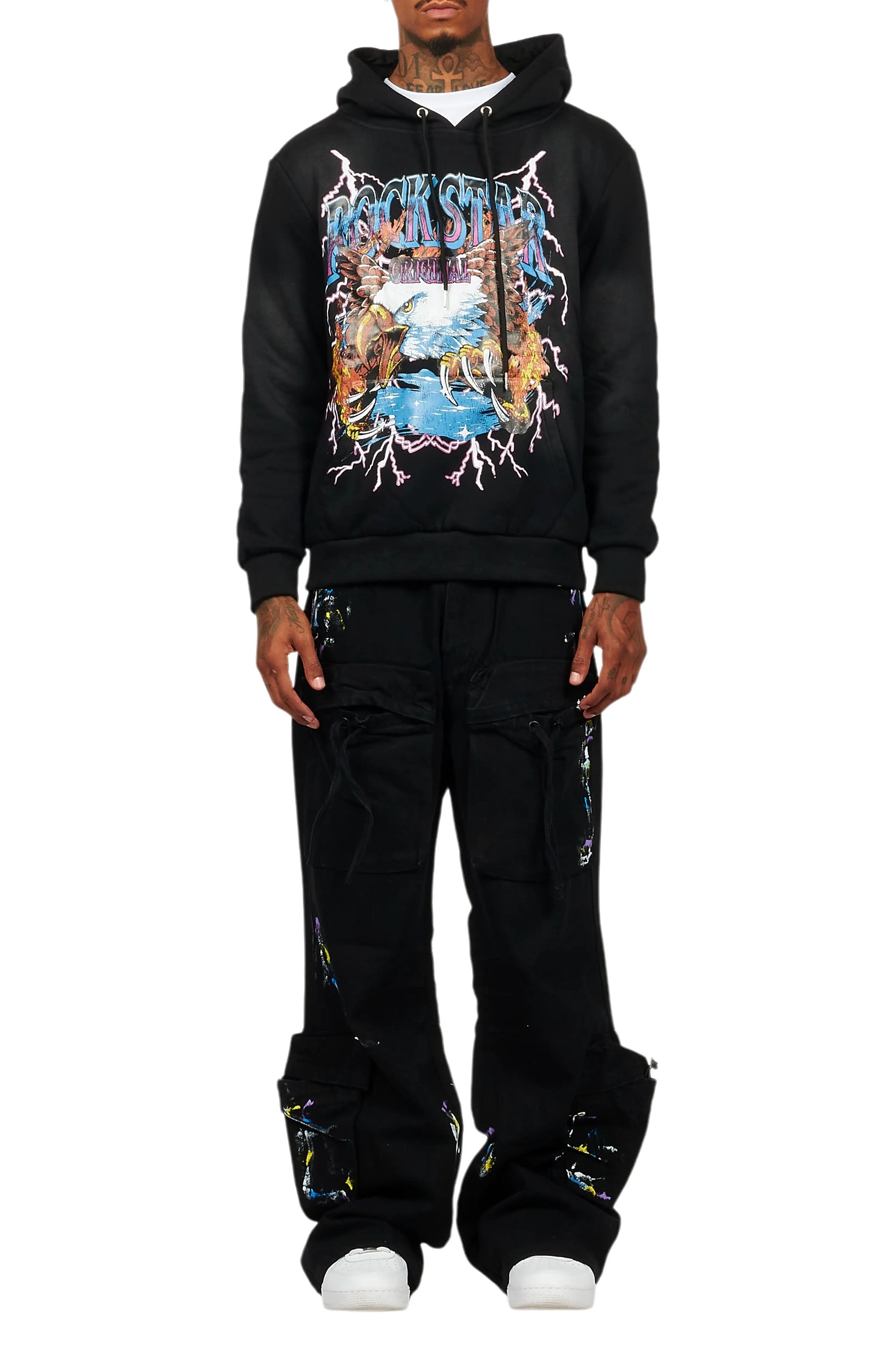 Darken Black Hoodie/Baggy Fit Cargo Jean Set