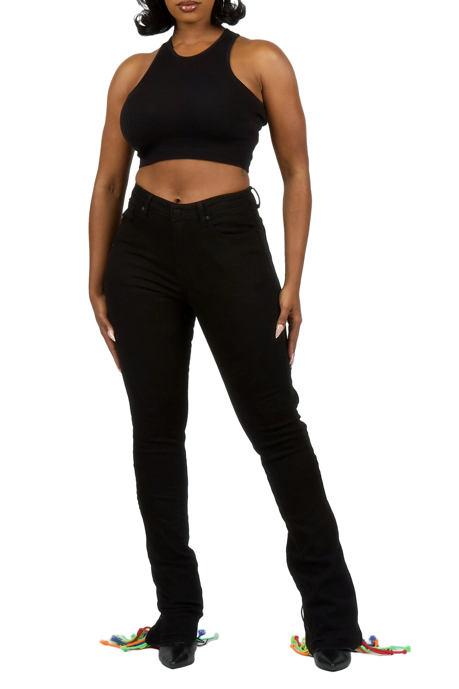 Ottiana Black/Multi Stacked Flare Jean