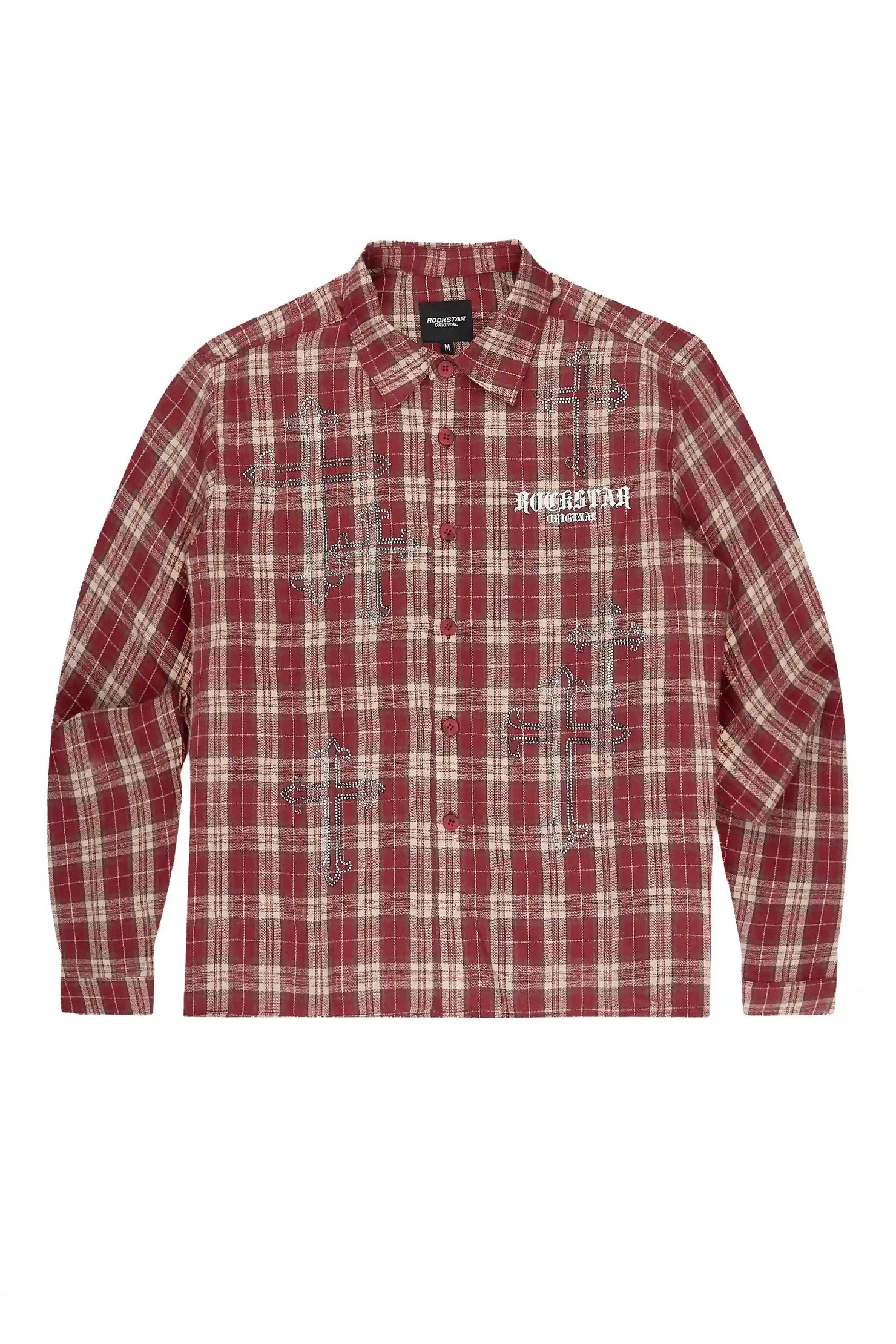 Poldi Red Rhinestone Flannel Long Sleeve Shirt