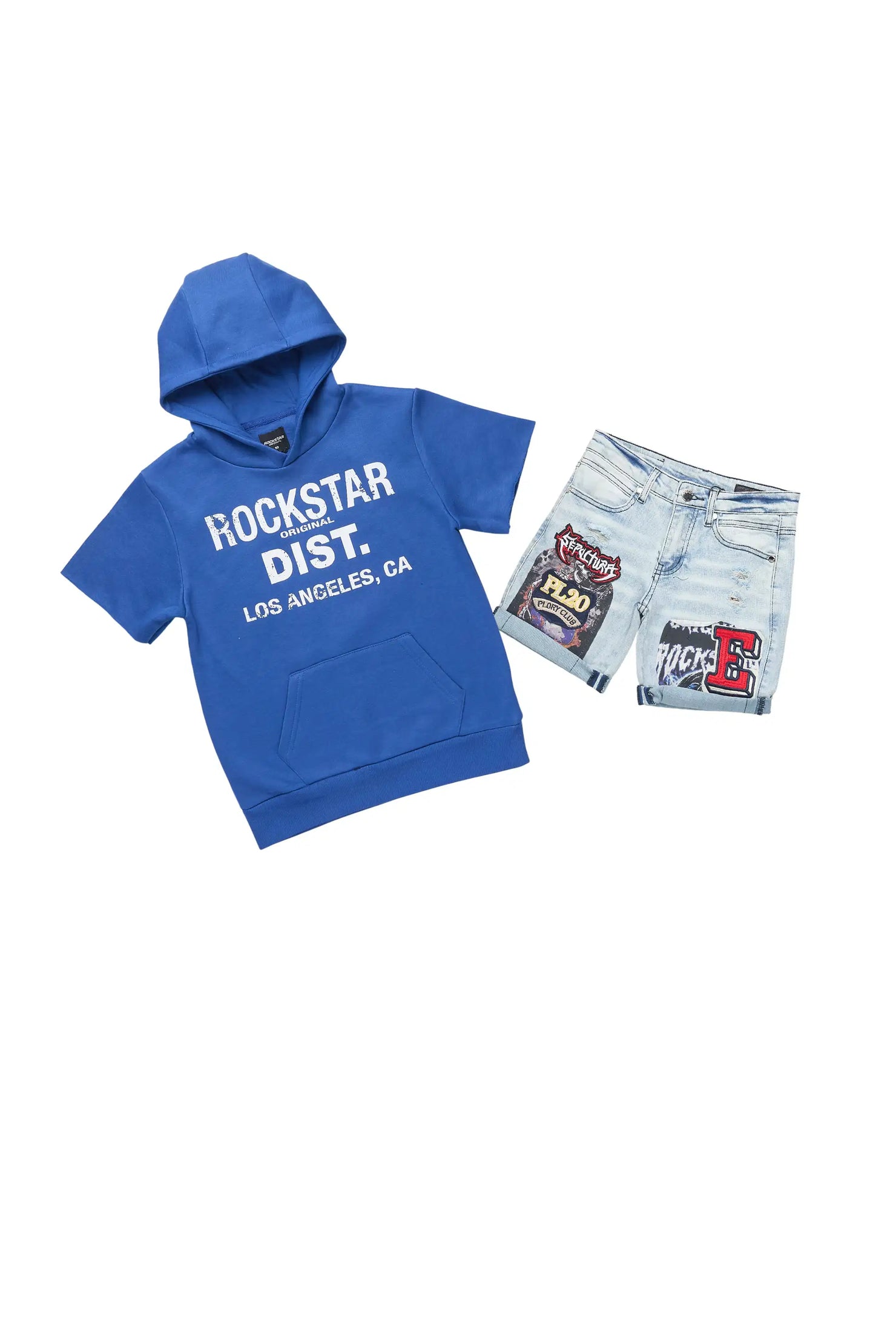 Girls Asa Royal/Blue Hooded Denim Short Set