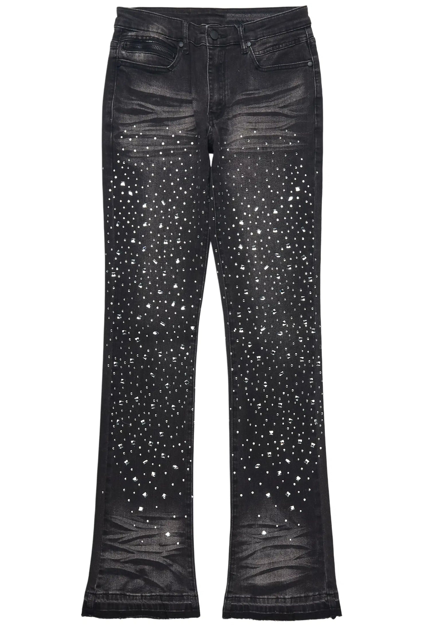 Twinkle Dark Grey Rhinestone Stacked Flare Jean