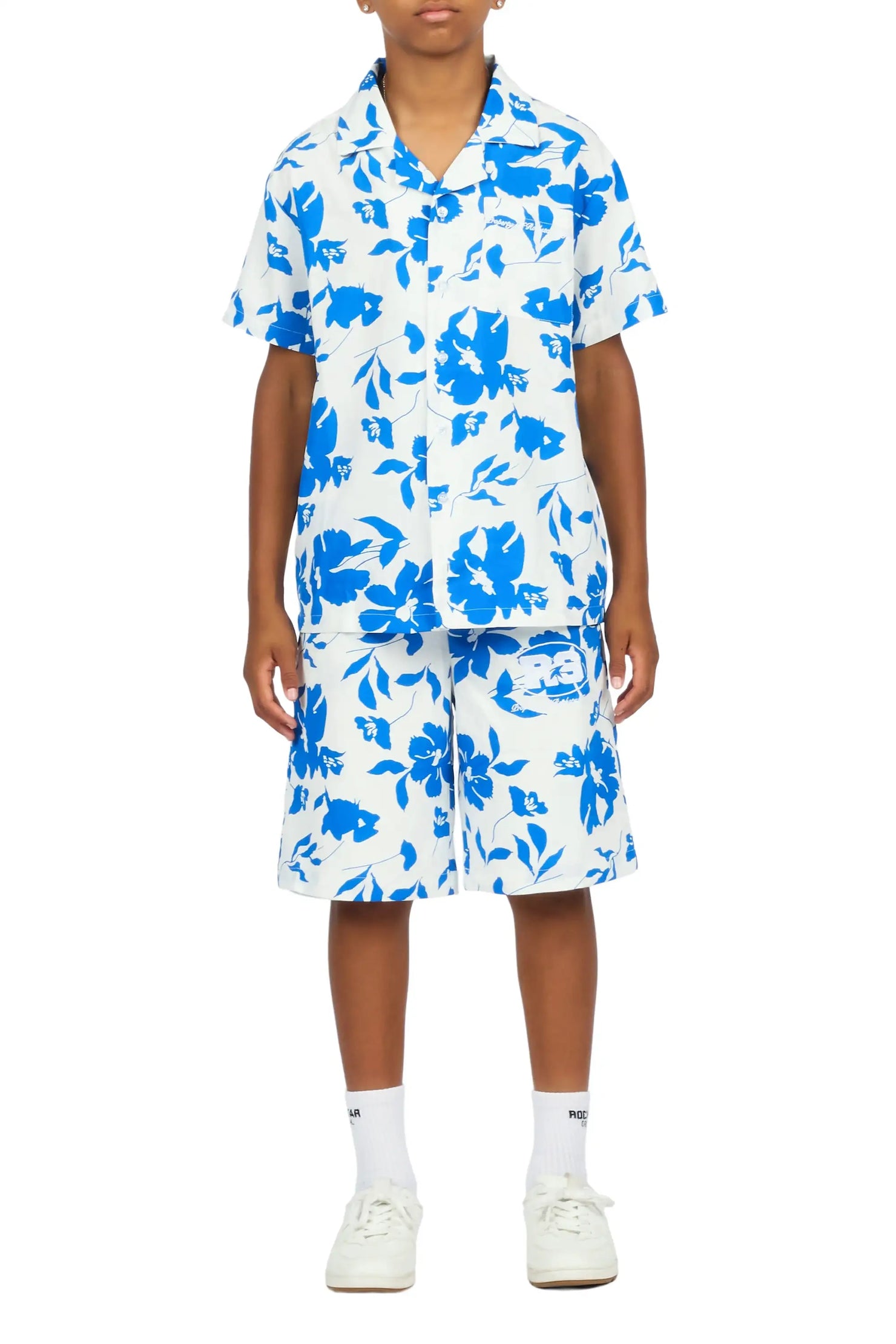 Boys Puka Blue/Cream Button Down Shirt/Short Set