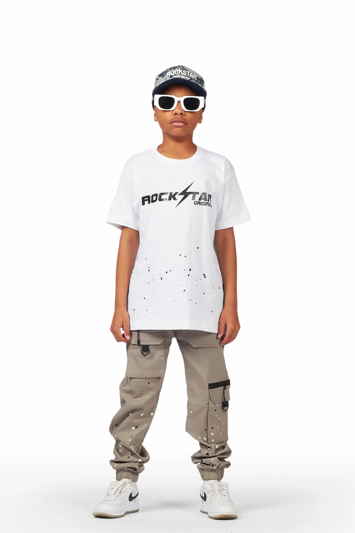 Boys Xanti White/Grey T-Shirt Cargo Pant Set
