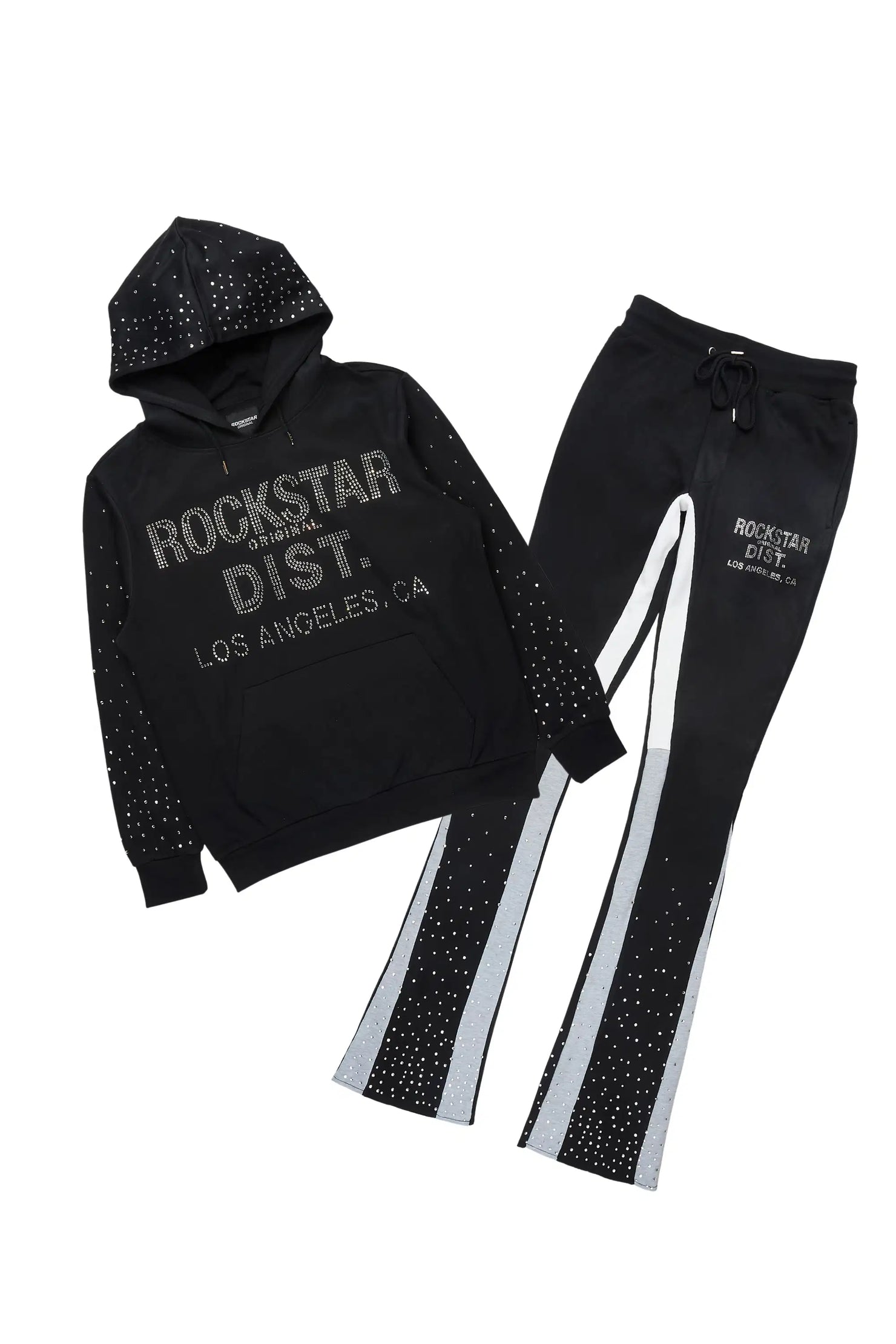 Thryll Black/Clear Rhinestone Hoodie/Stacked Flare Track Set
