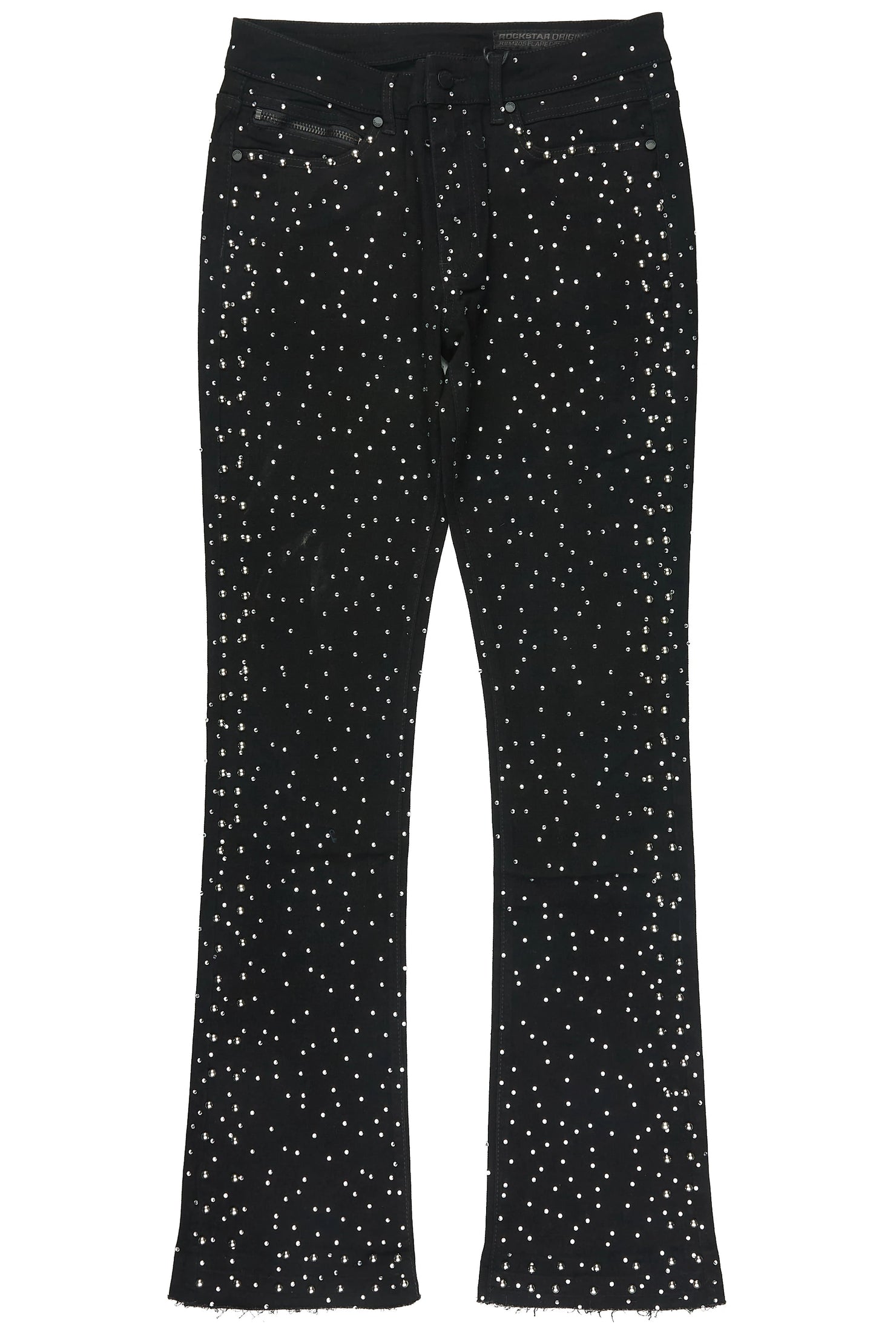 Miller Jet Black Rhinestone Studded Stacked Flare Jean