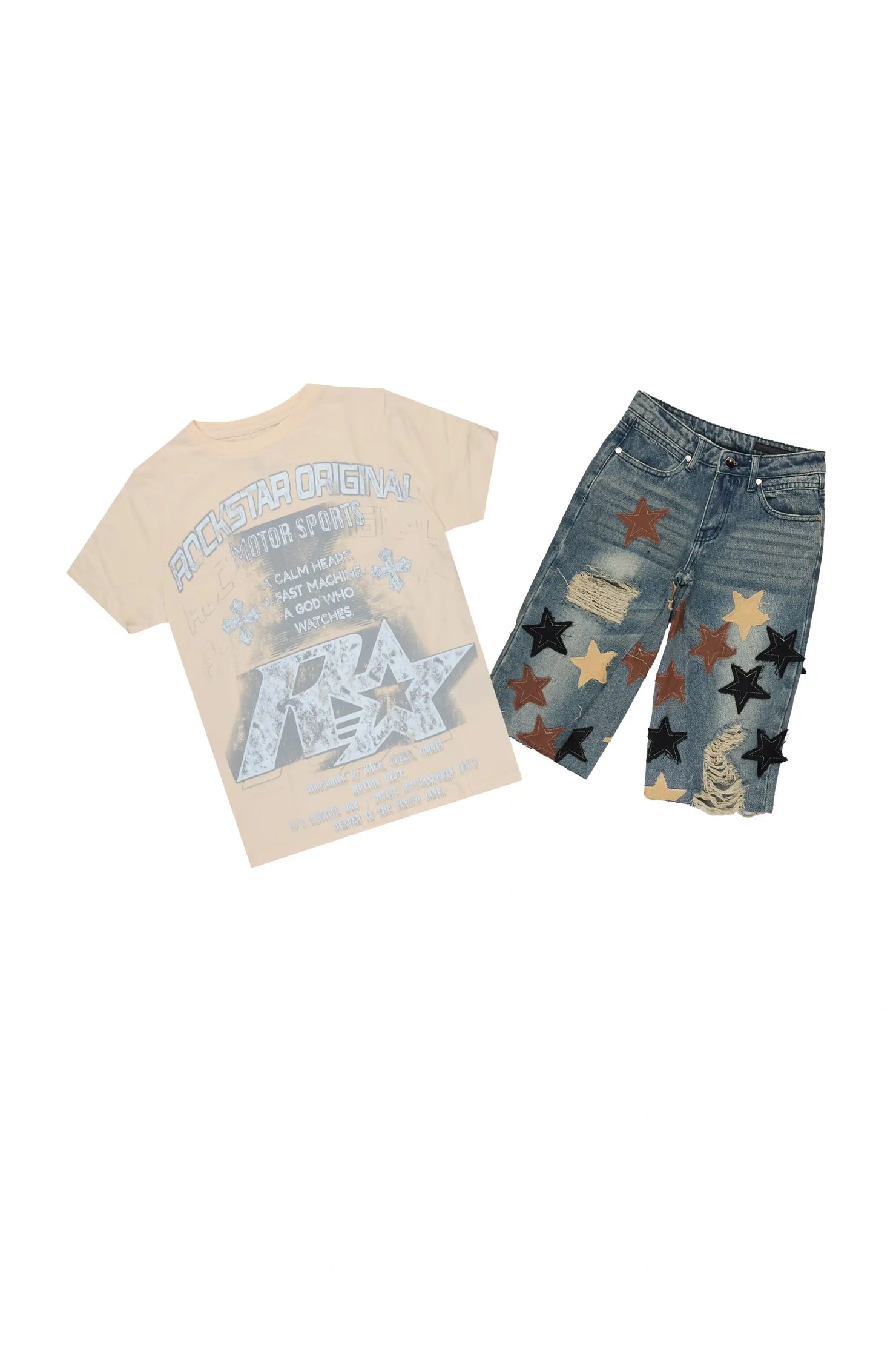 Boys Byson Beige/Tint T-Shirt Denim Short Set