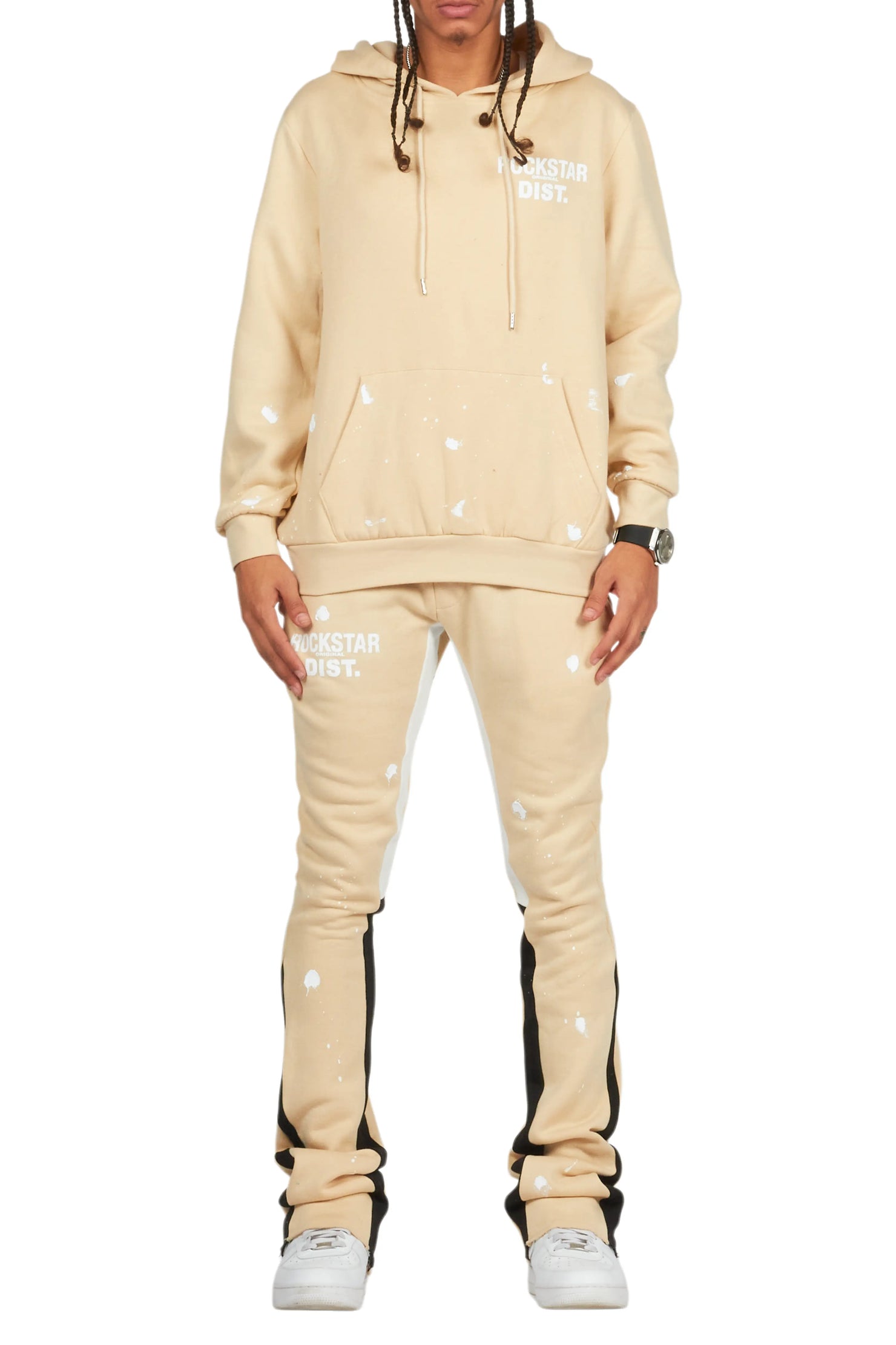 Raffer Beige Hoodie/Stacked Flare Pant Set