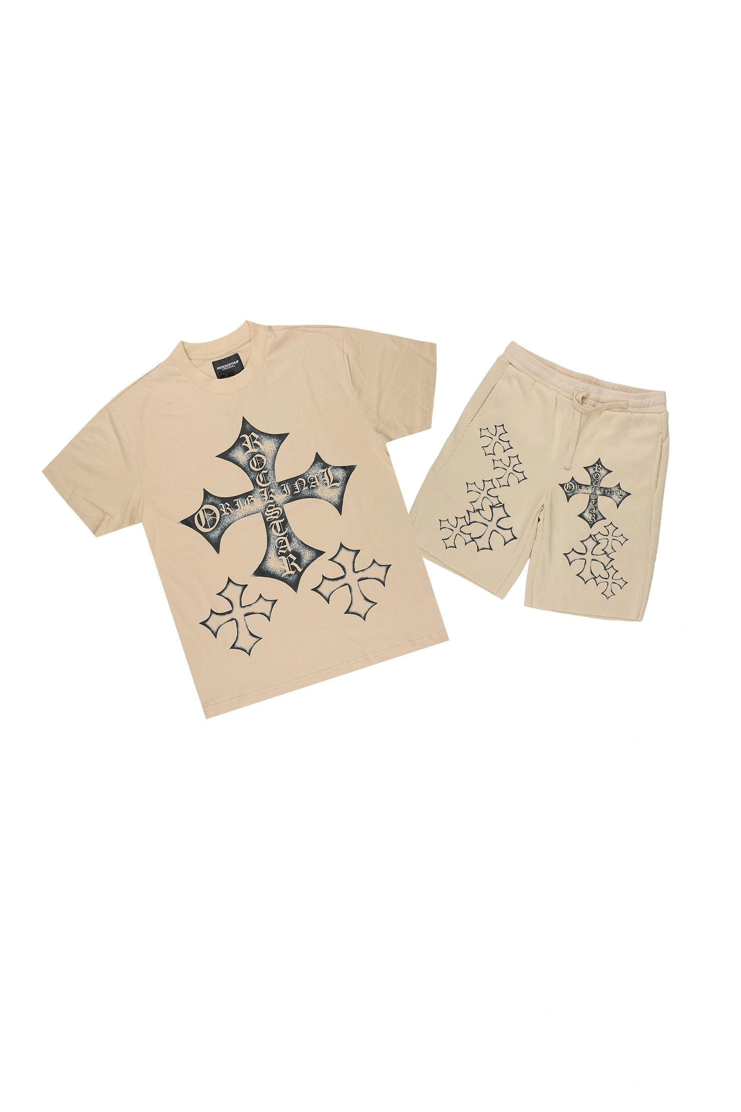 Boys Marizon Beige Oversized T-Shirt/Short Set