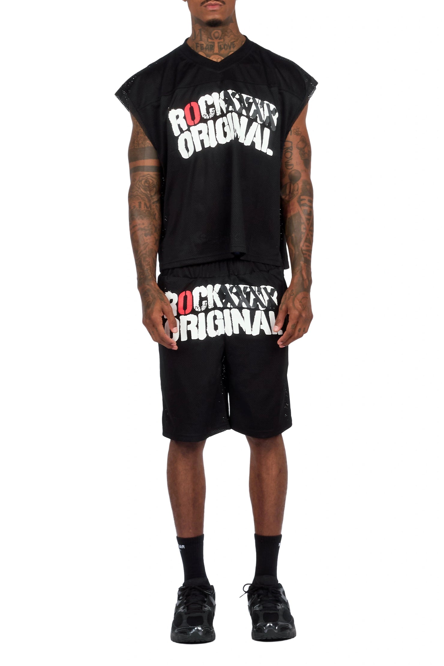 Crown Black Mesh Cut Sleeve Jersey Short Set