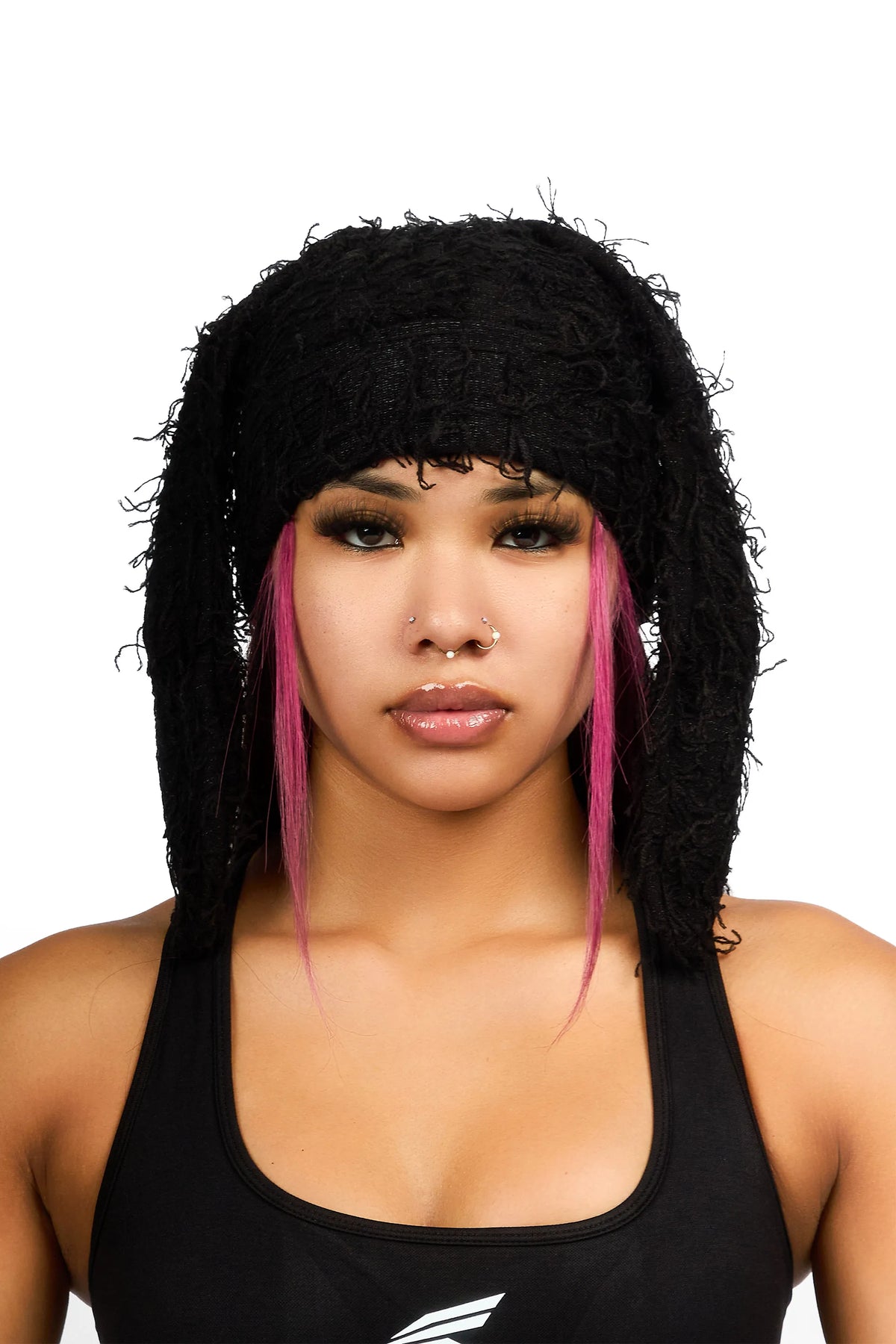 Joetta Black Fuzzy Long Ear Flap Beanie