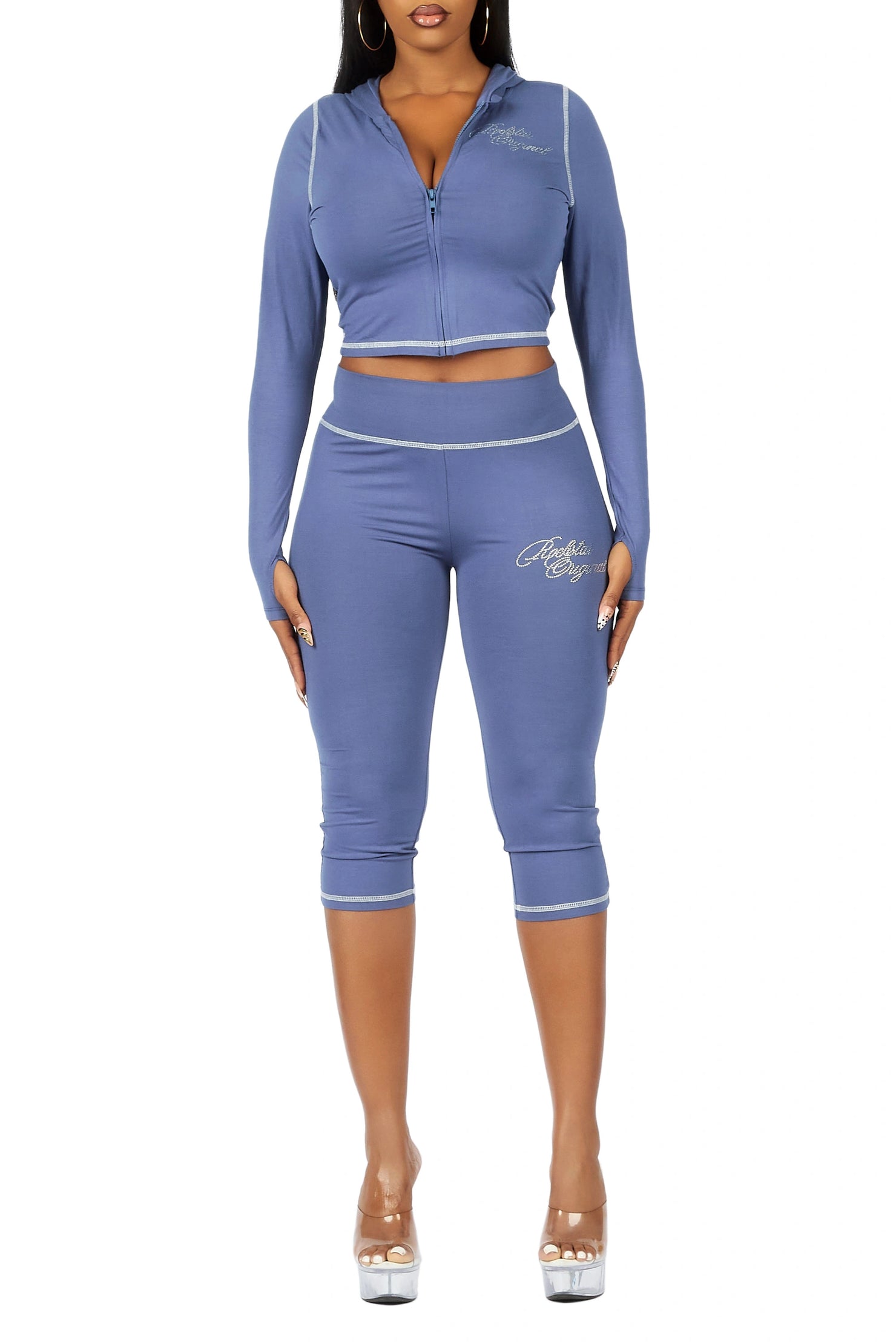 Mittiana Navy Zip Up Capri Set