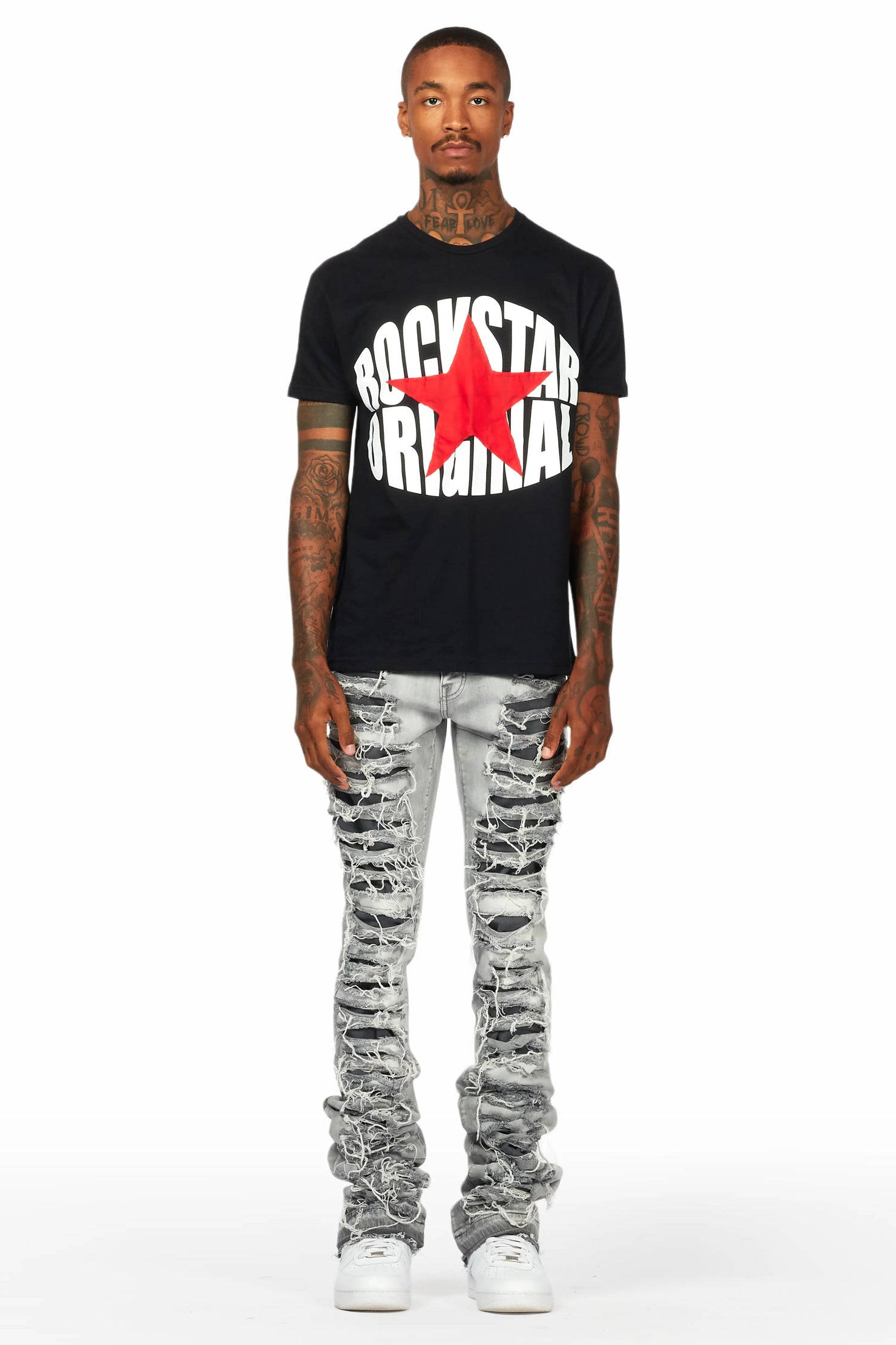 Edem Black/Grey T-Shirt Stacked Flare Jean Bundle