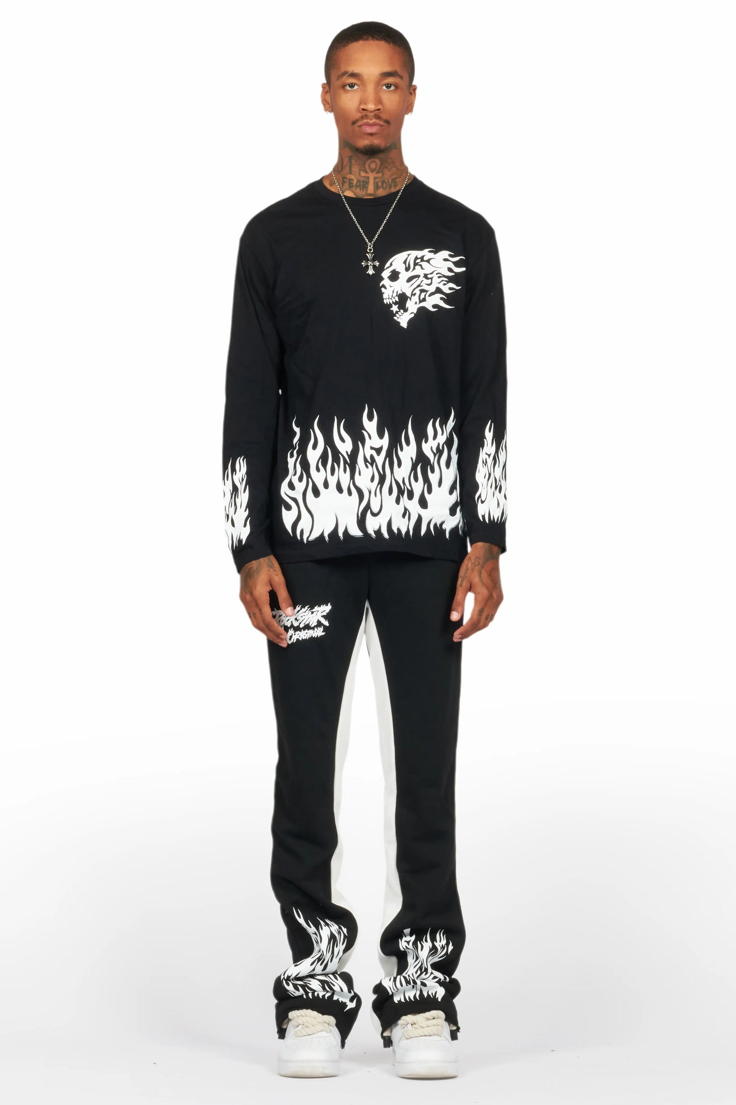 Bubble Black/White Long Sleeve T-Shirt/Baggy Pant Set