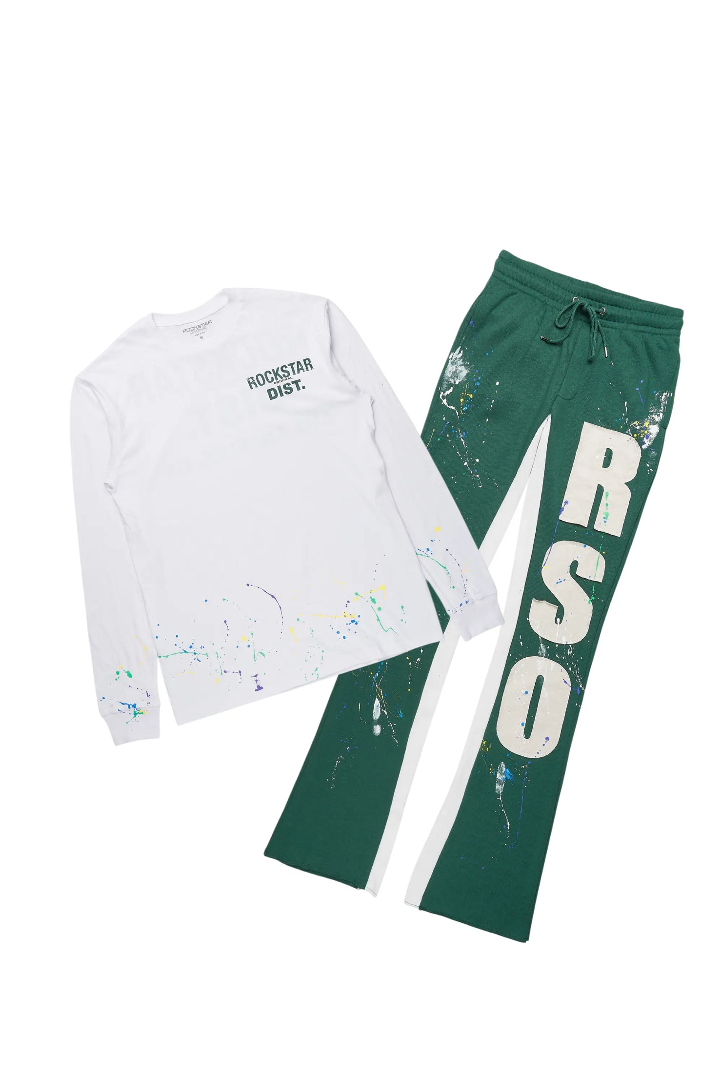 Bert White/Green Long Sleeve T-Shirt/Baggy Pant Set