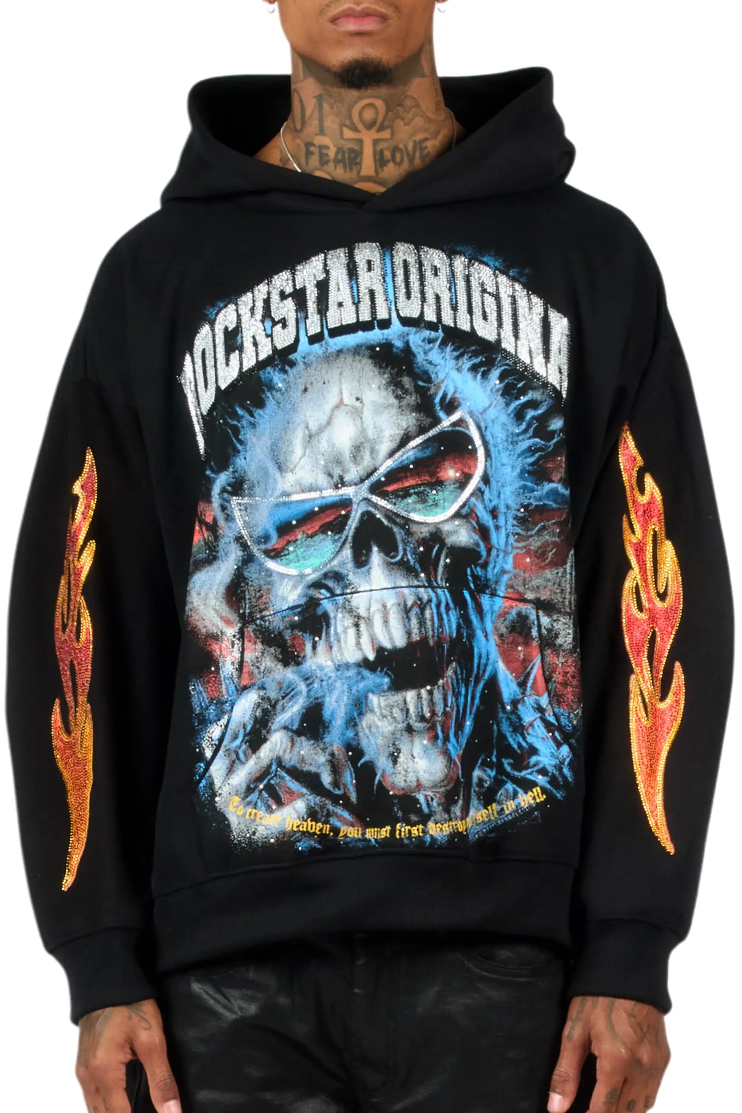 Slate Black Rhinestone Oversized Hoodie