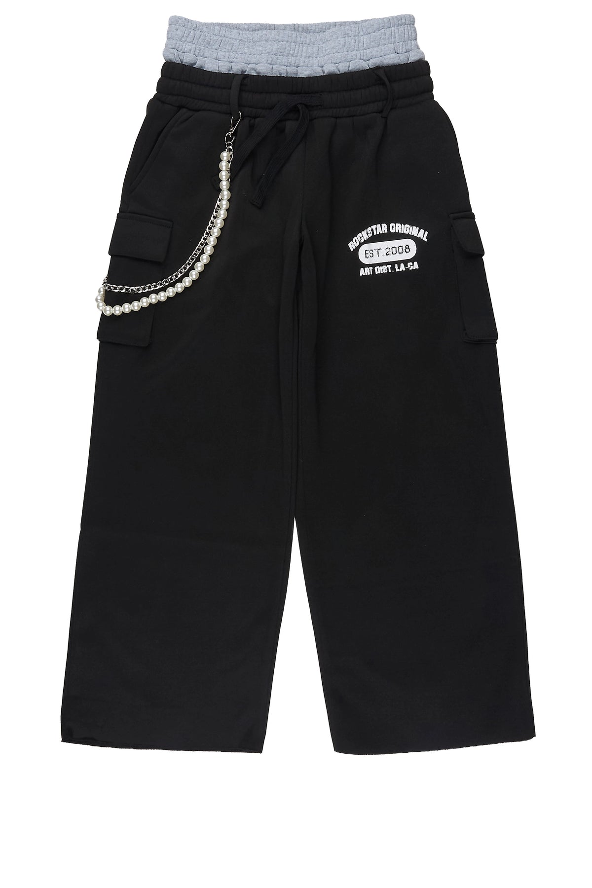 Girls Alexa Black Double Waisted Super Baggy Track Pant